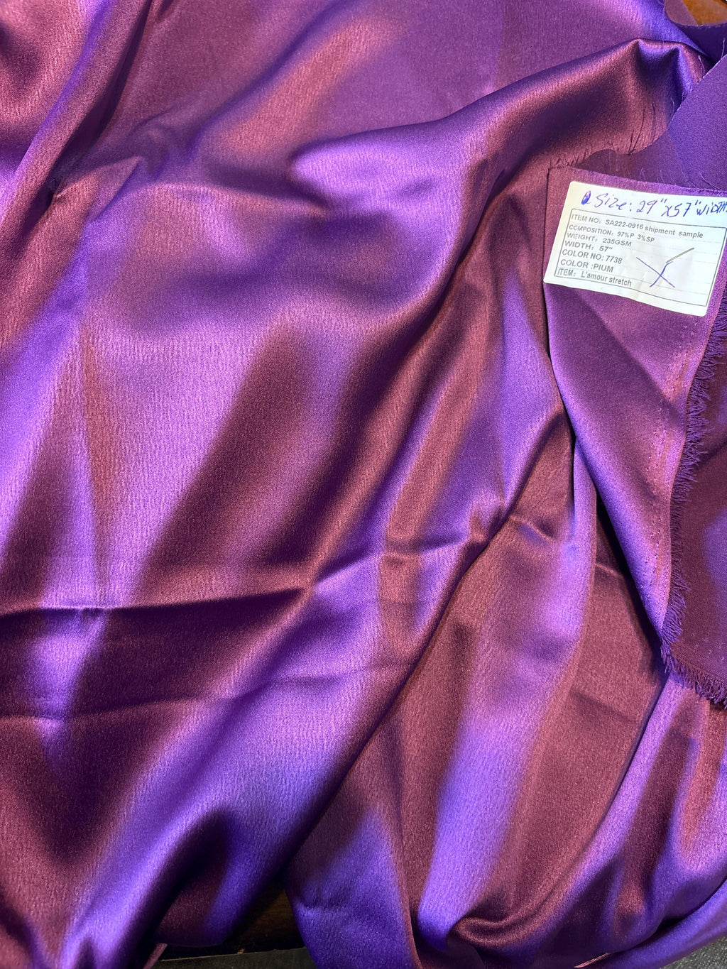 Stretch Satin Charmeuse Fabric - Plum - Size 29" Length x 57" Width - 1 piece