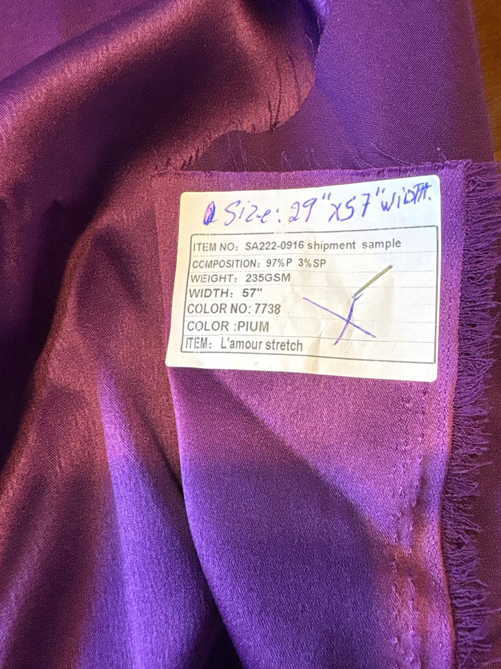 Stretch Satin Charmeuse Fabric - Plum - Size 29" Length x 57" Width - 1 piece