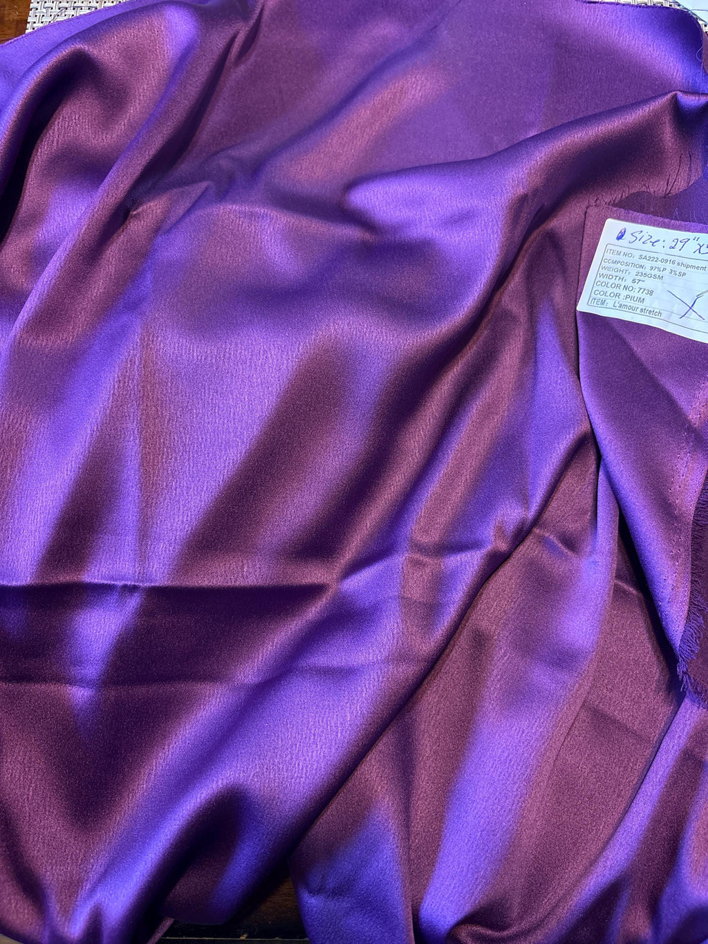 Stretch Satin Charmeuse Fabric - Plum - Size 29" Length x 57" Width - 1 piece