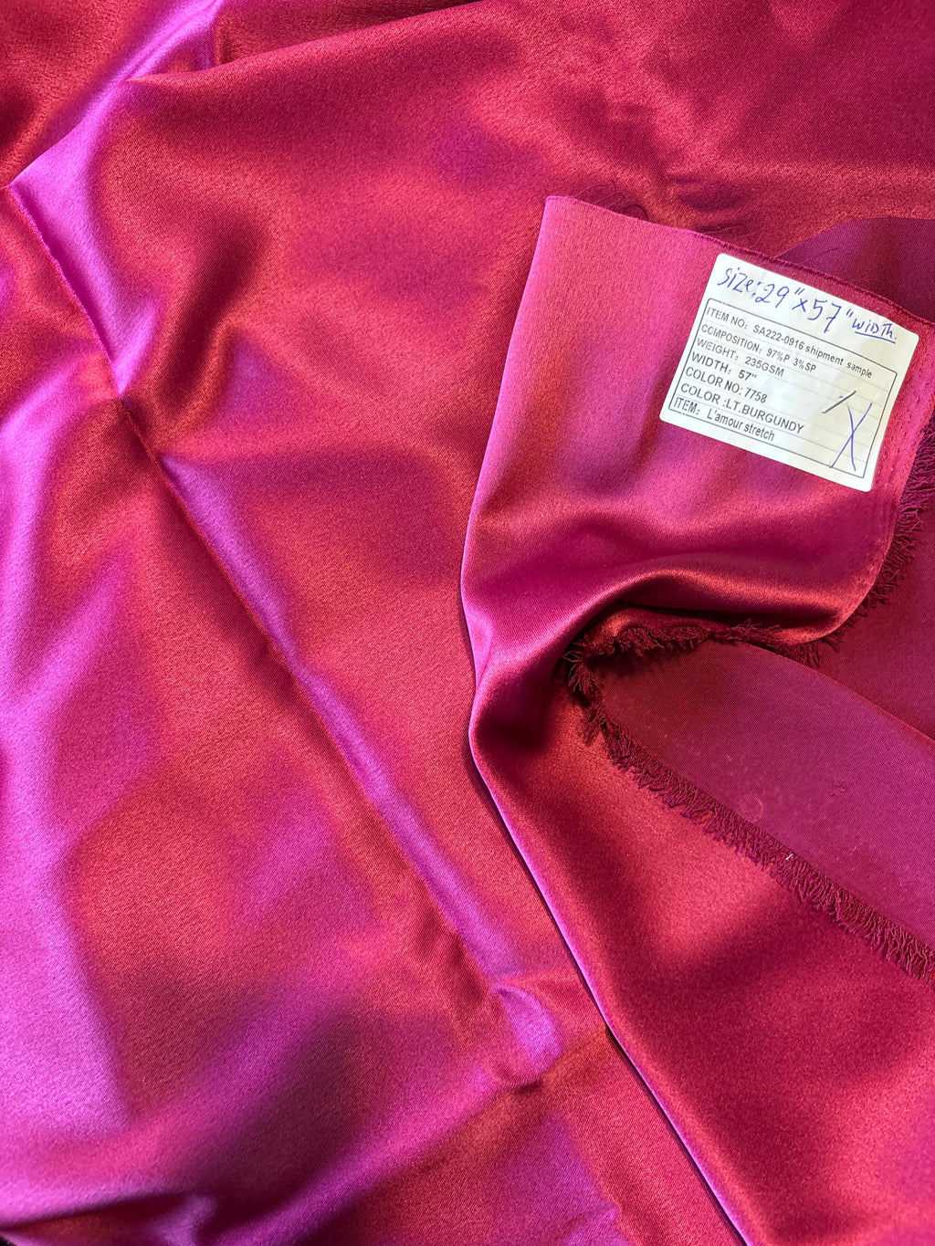 Stretch Satin Charmeuse Fabric - Burgundy - Size 29" Length x 57" Width - 1 piece