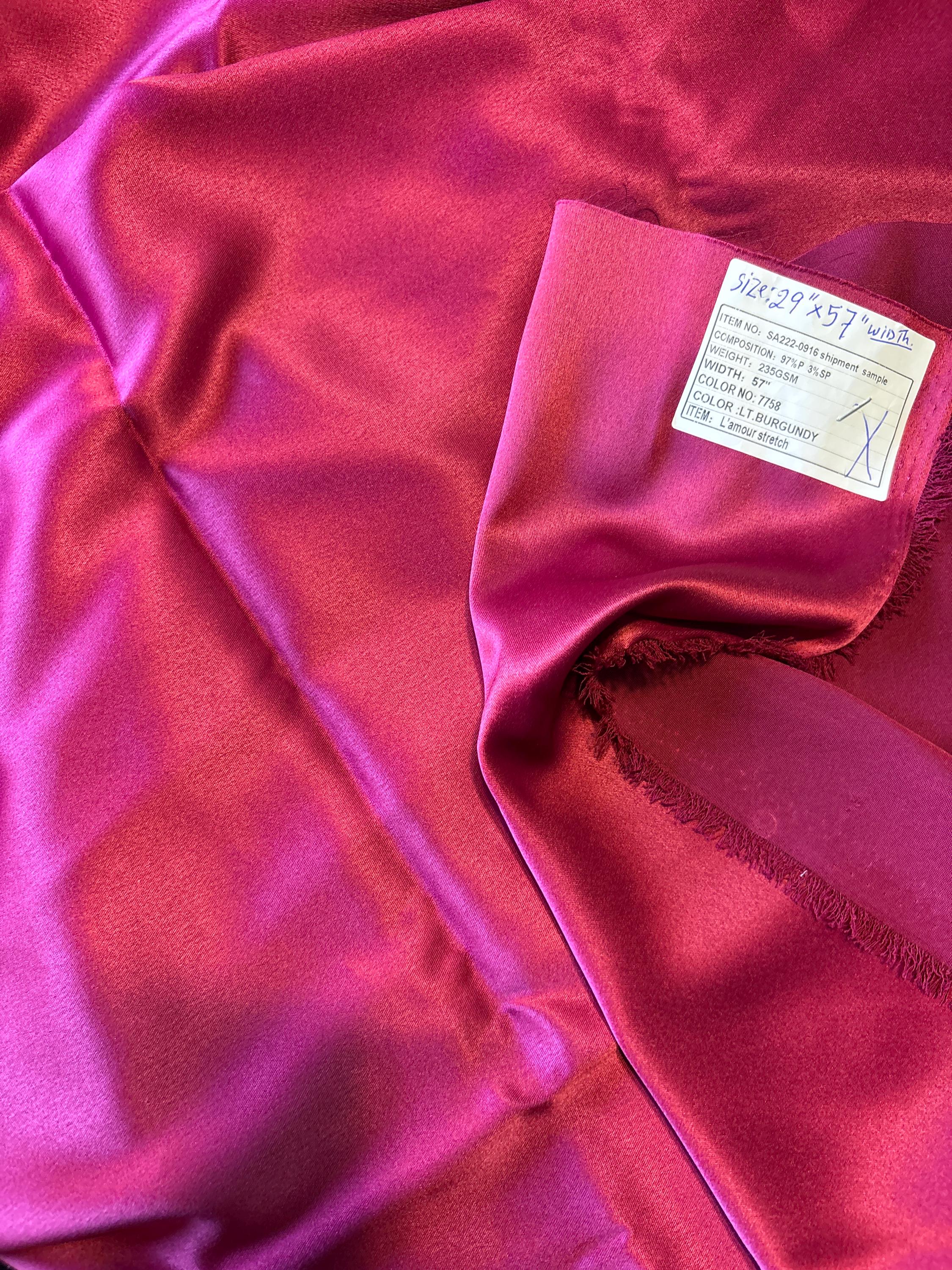 Stretch Satin Charmeuse Fabric - Burgundy - Size 29" Length x 57" Width - 1 piece