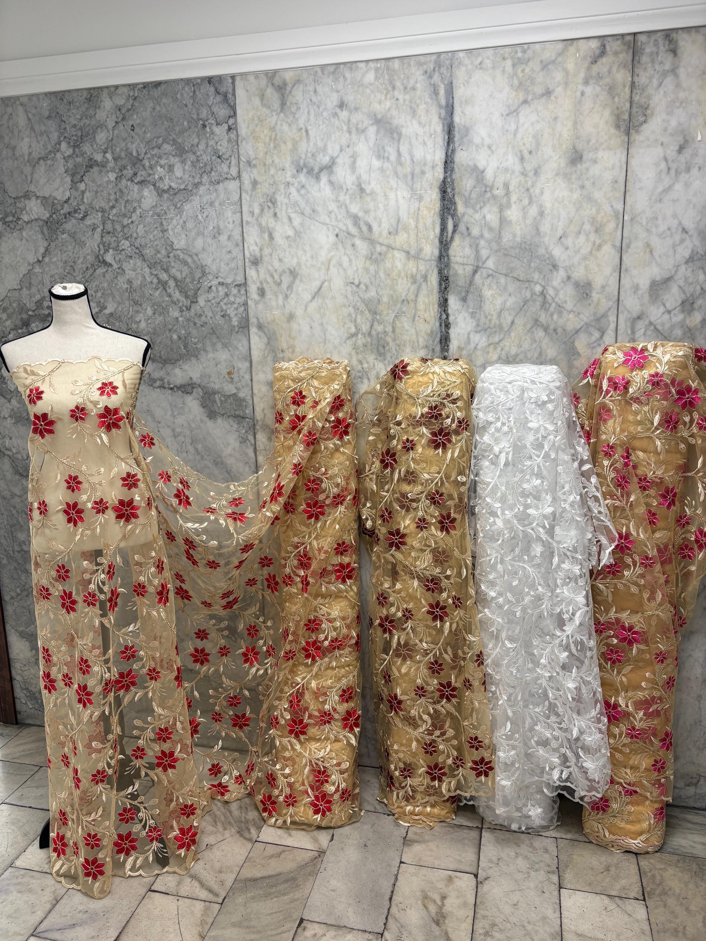Lace Fabric Floral Embroidery on Mesh fabric - Assorted colors - 49" Width - Design 0455116RO