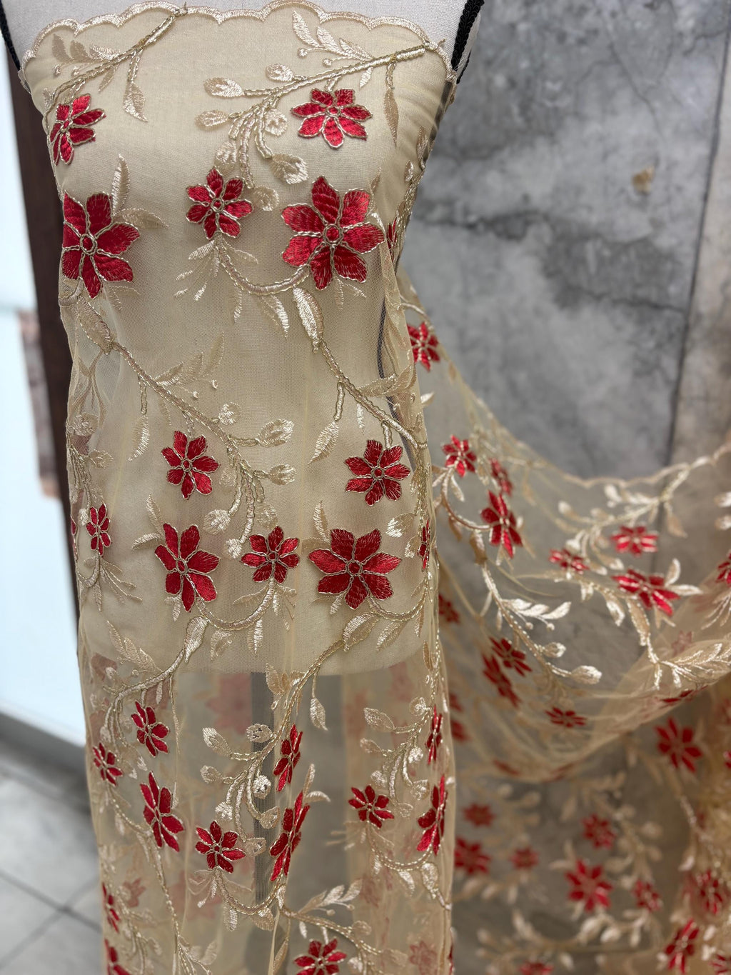 Lace Fabric Floral Embroidery on Mesh fabric - Assorted colors - 49" Width - Design 0455116RO