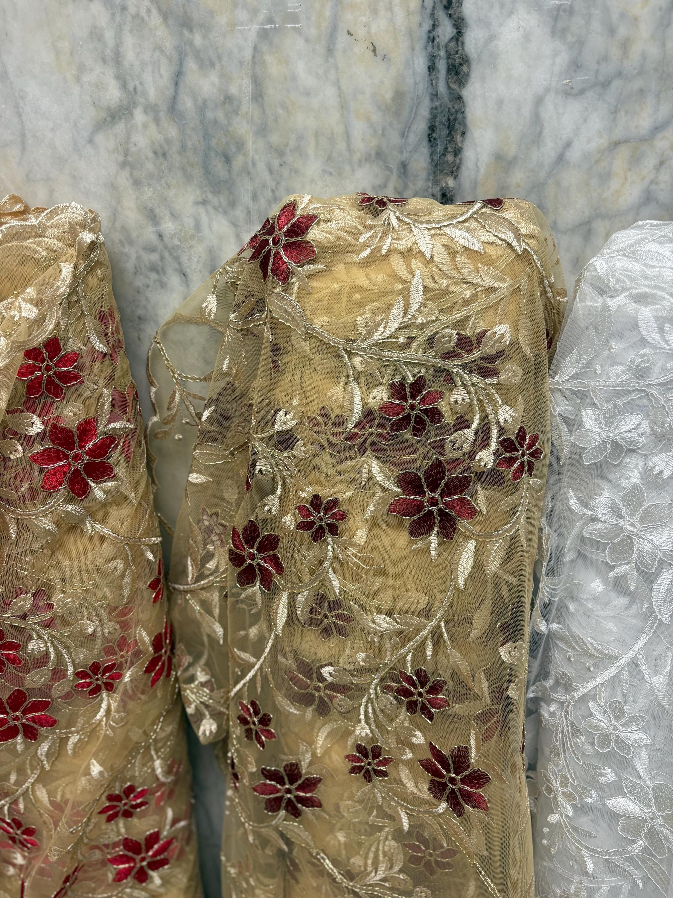 Lace Fabric Floral Embroidery on Mesh fabric - Assorted colors - 49" Width - Design 0455116RO