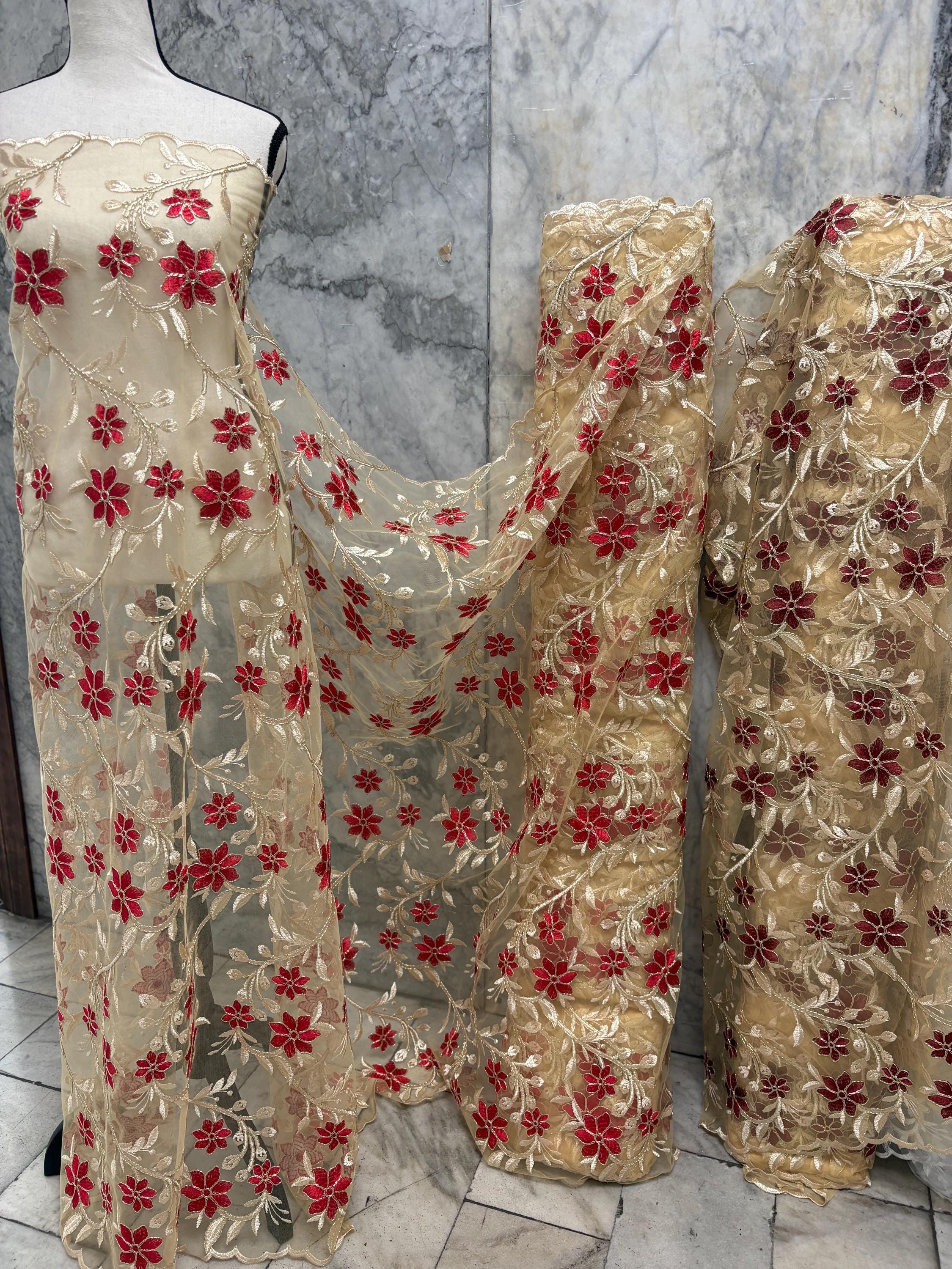 Lace Fabric Floral Embroidery on Mesh fabric - Assorted colors - 49" Width - Design 0455116RO