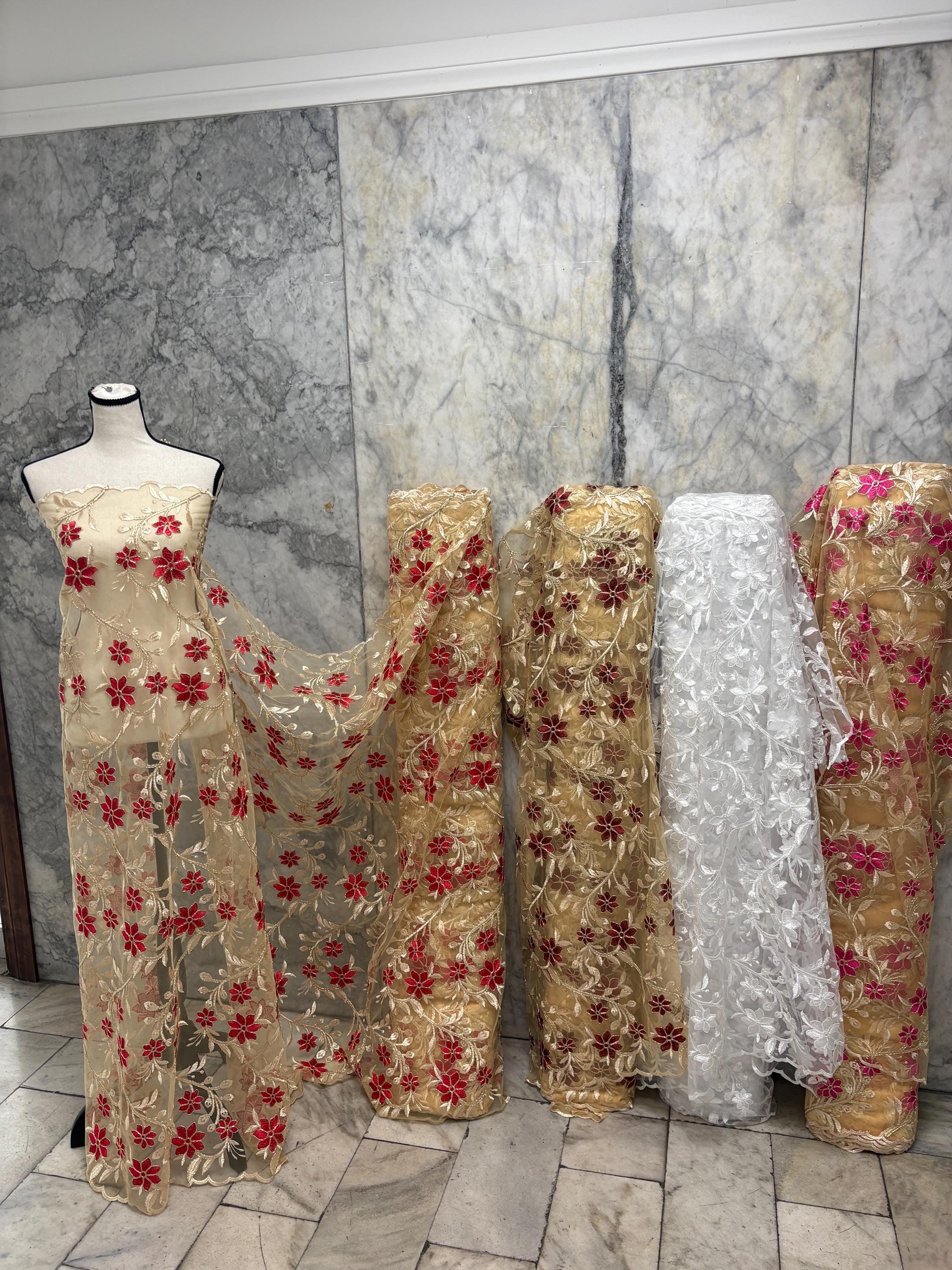 Lace Fabric Floral Embroidery on Mesh fabric - Assorted colors - 49" Width - Design 0455116RO