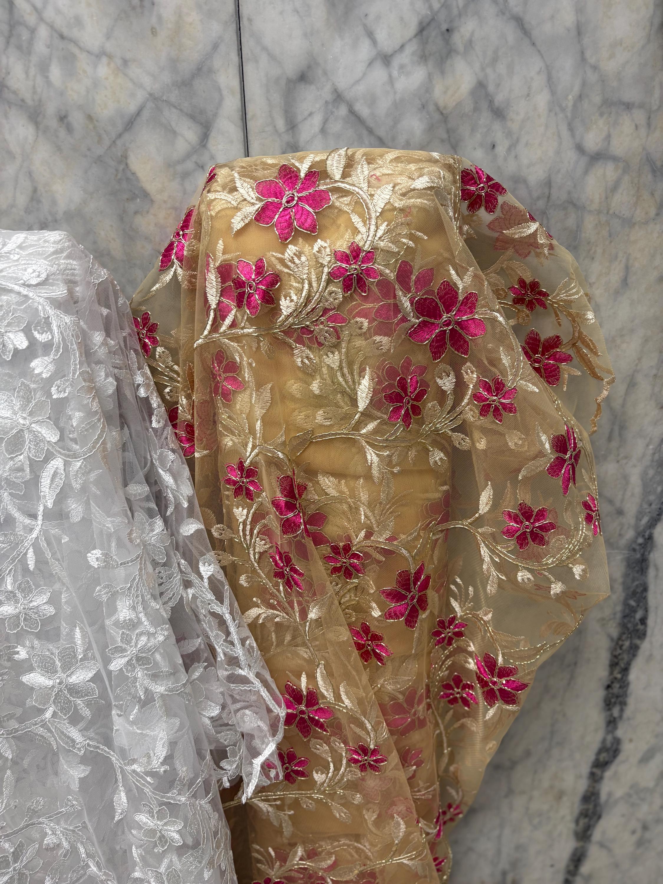 Lace Fabric Floral Embroidery on Mesh fabric - Assorted colors - 49" Width - Design 0455116RO