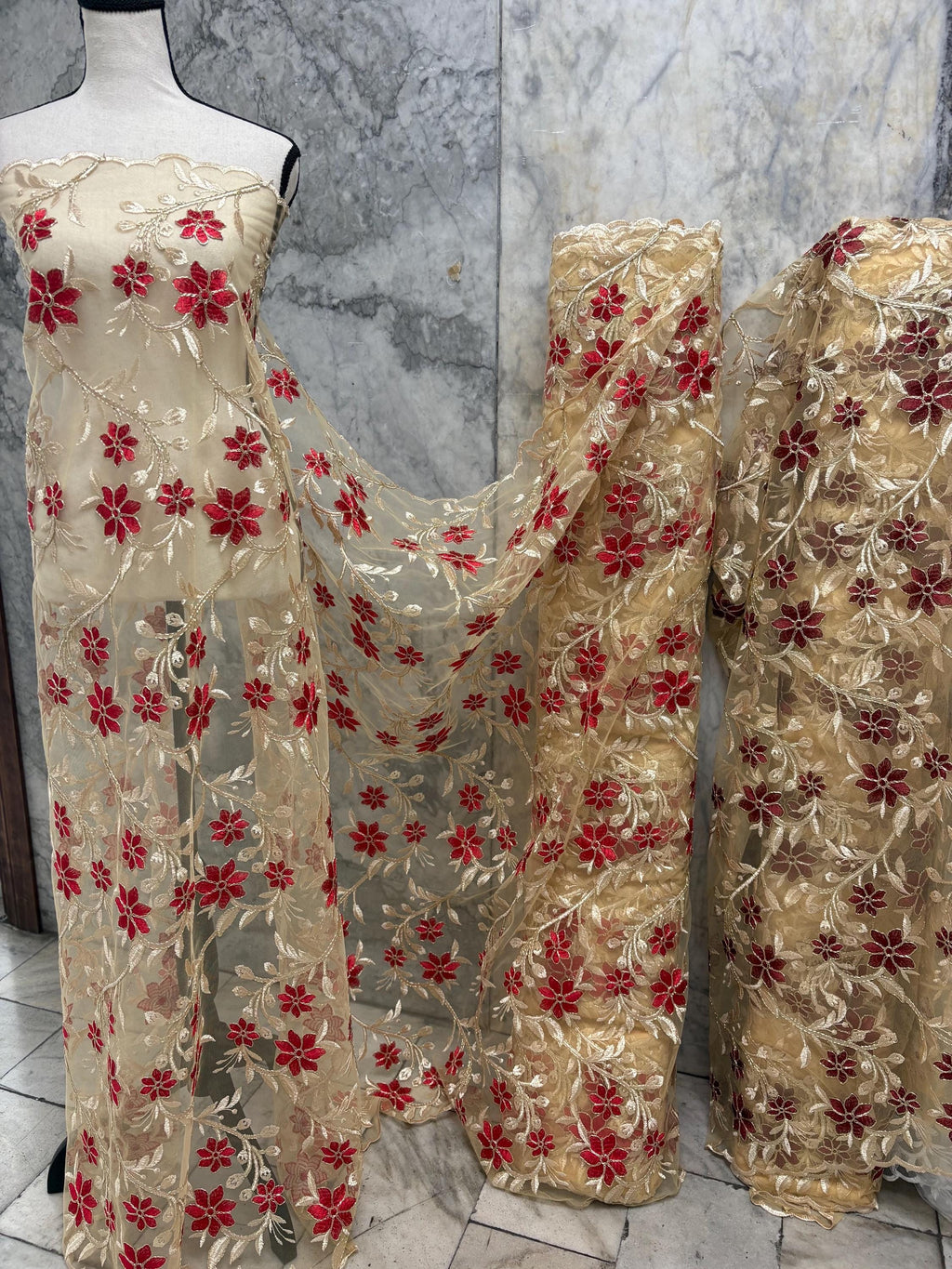 Lace Fabric Floral Embroidery on Mesh fabric - Assorted colors - 49" Width - Design 0455116RO