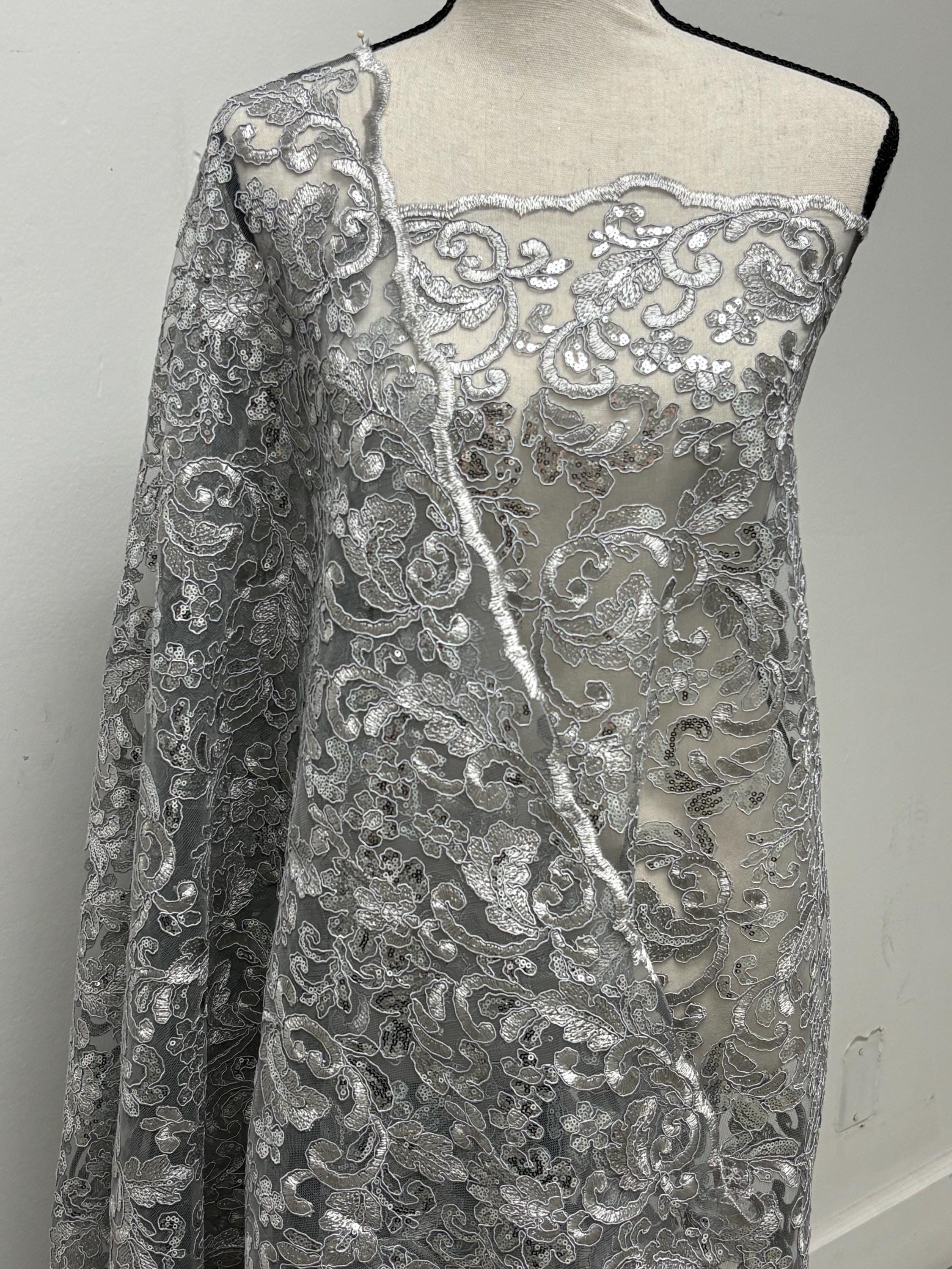 Lace fabric - Gray - 49" Width - Design: 5386 BNG