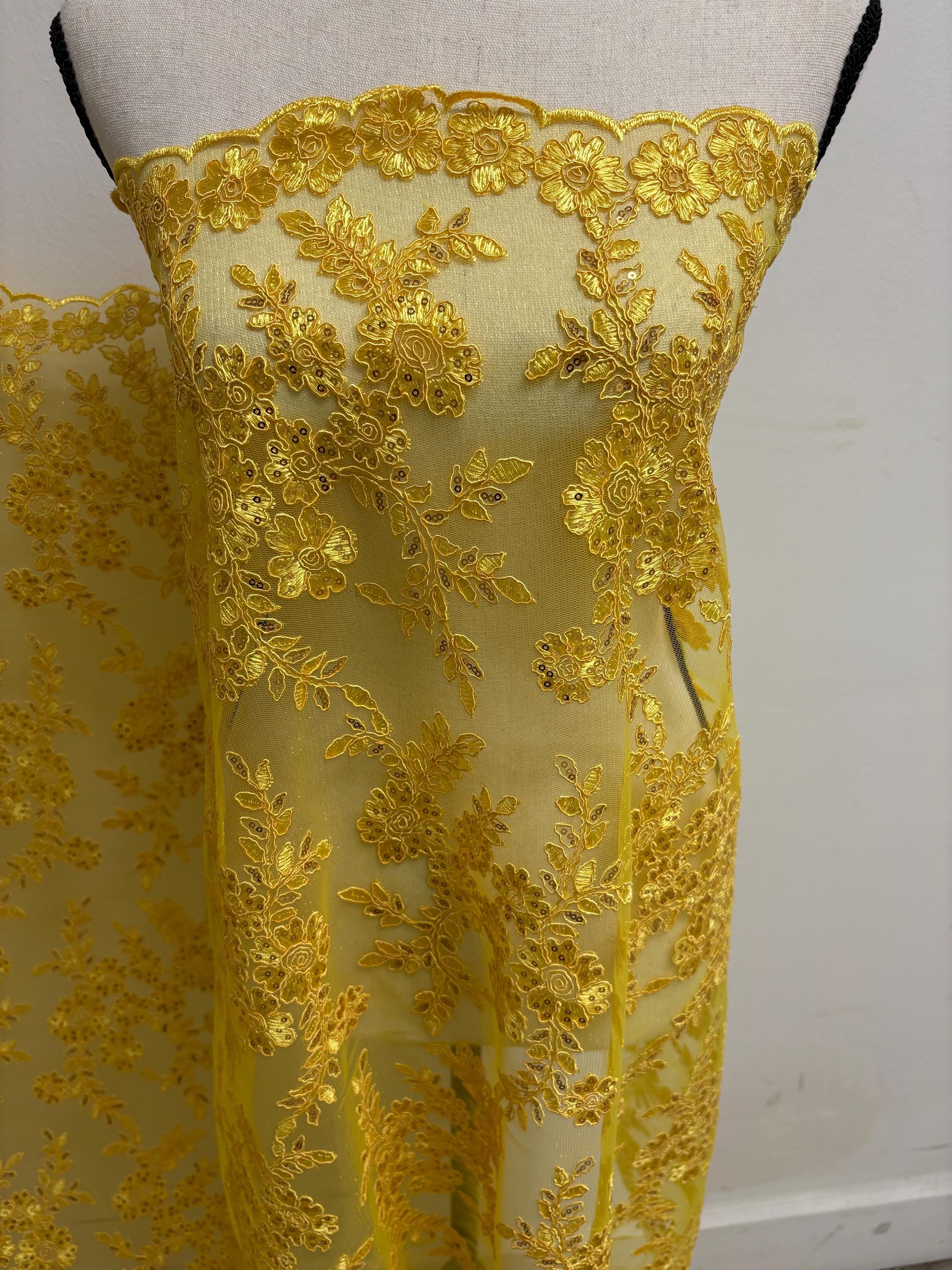 Lace fabric - Yellow - 49" Width - Design: Bloom 6