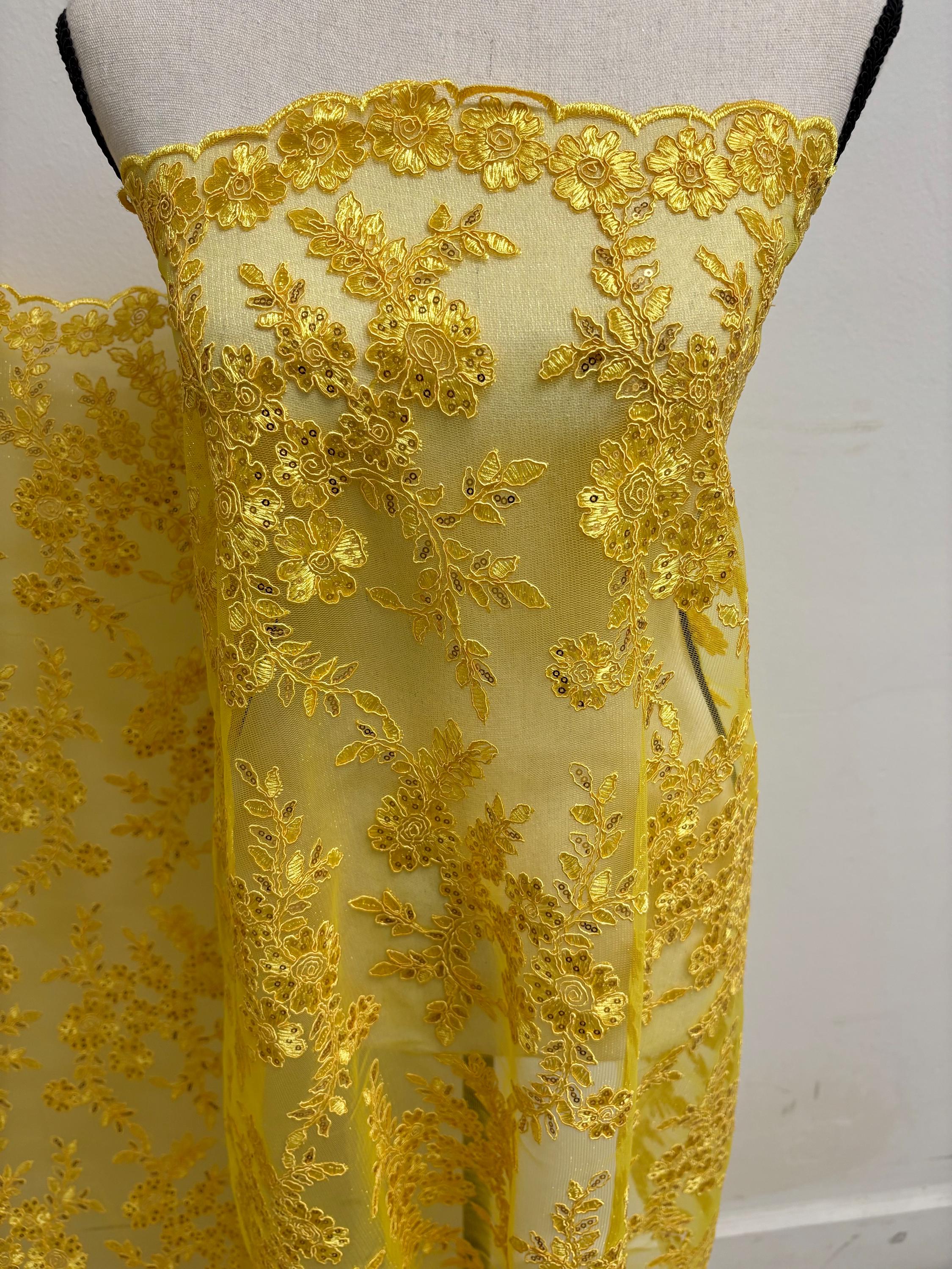 Lace fabric - Yellow - 49" Width - Design: Bloom 6