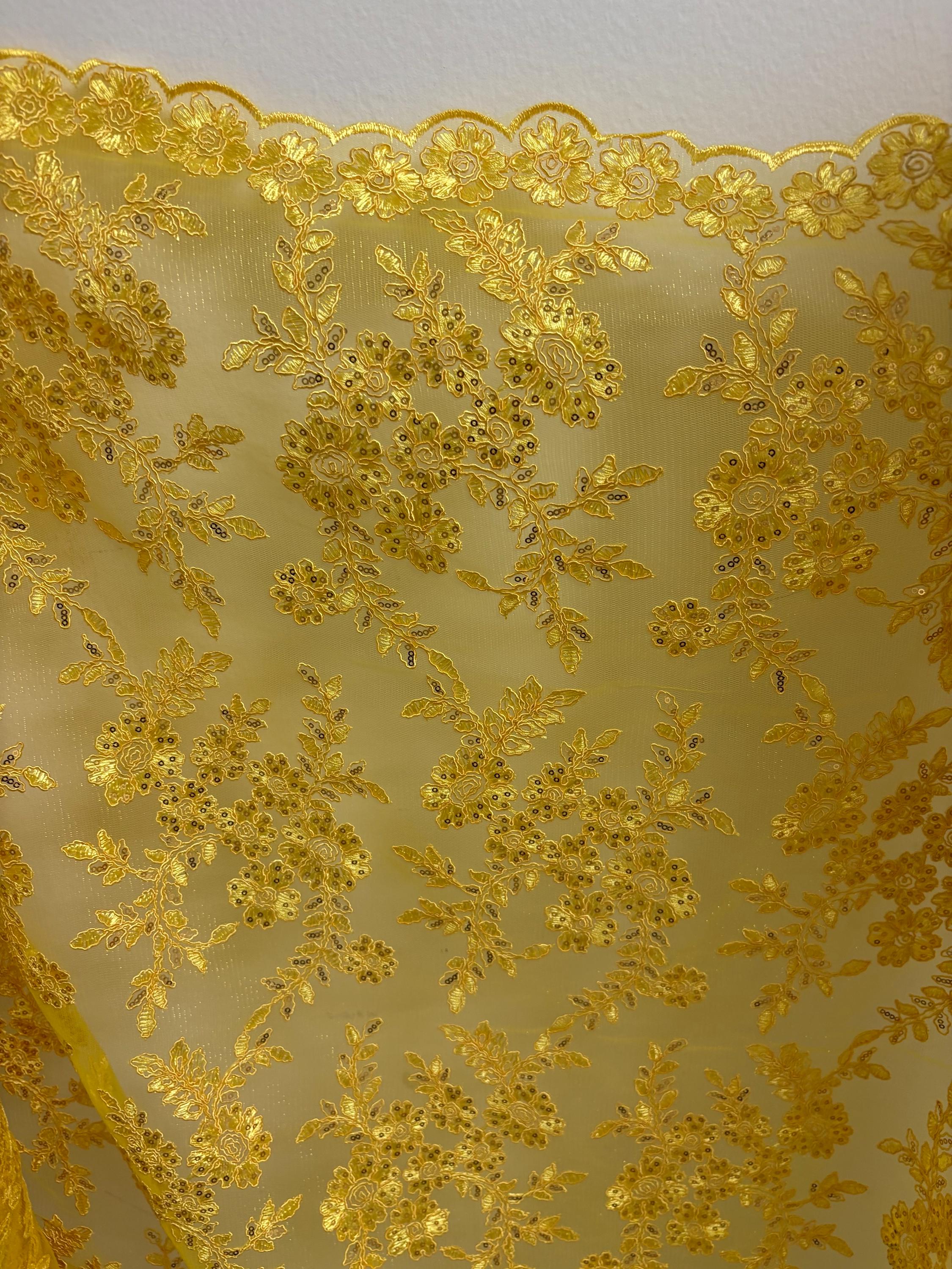 Lace fabric - Yellow - 49" Width - Design: Bloom 6
