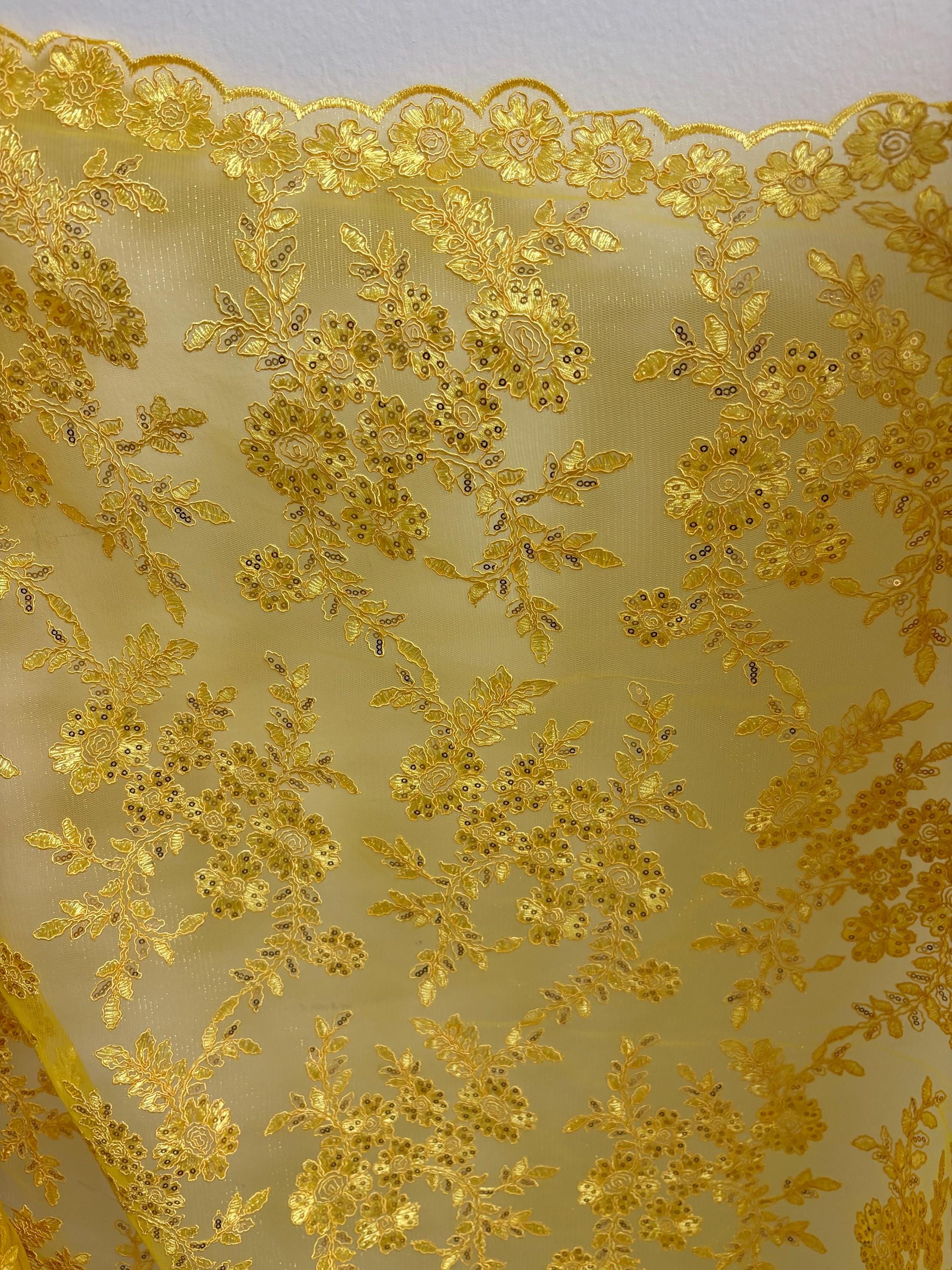 Lace fabric - Yellow - 49" Width - Design: Bloom 6