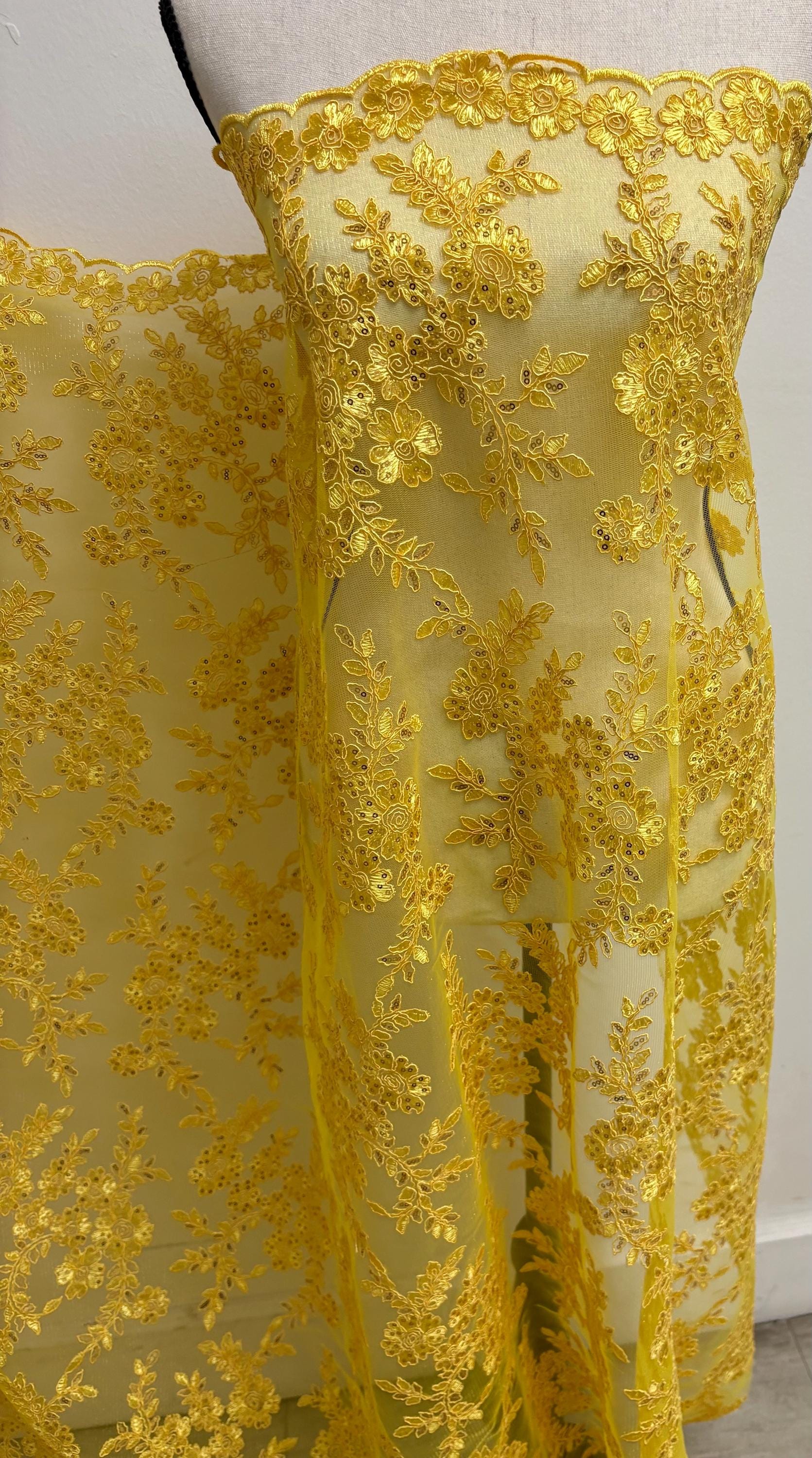 Lace fabric - Yellow - 49" Width - Design: Bloom 6
