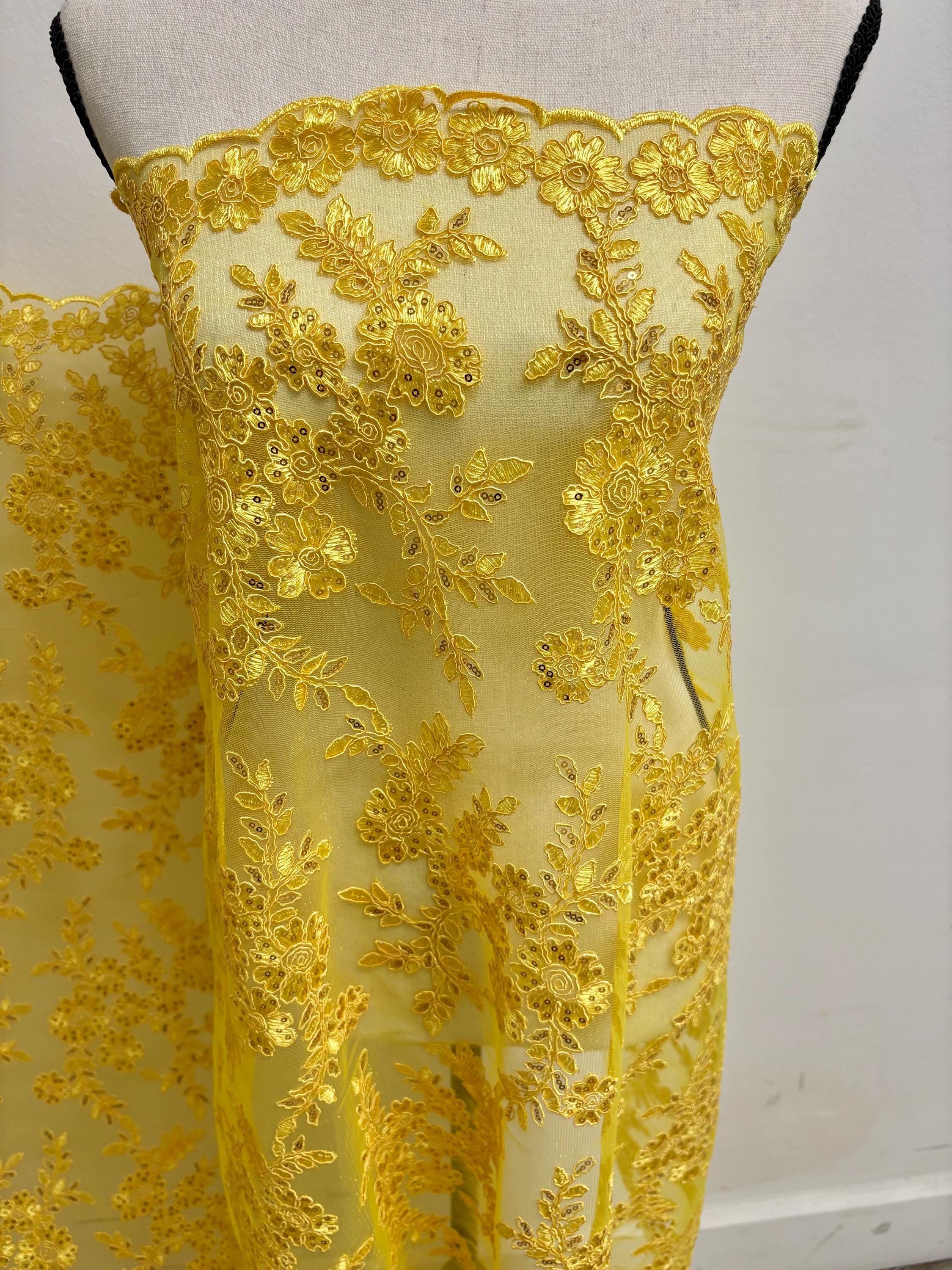 Lace fabric - Yellow - 49" Width - Design: Bloom 6