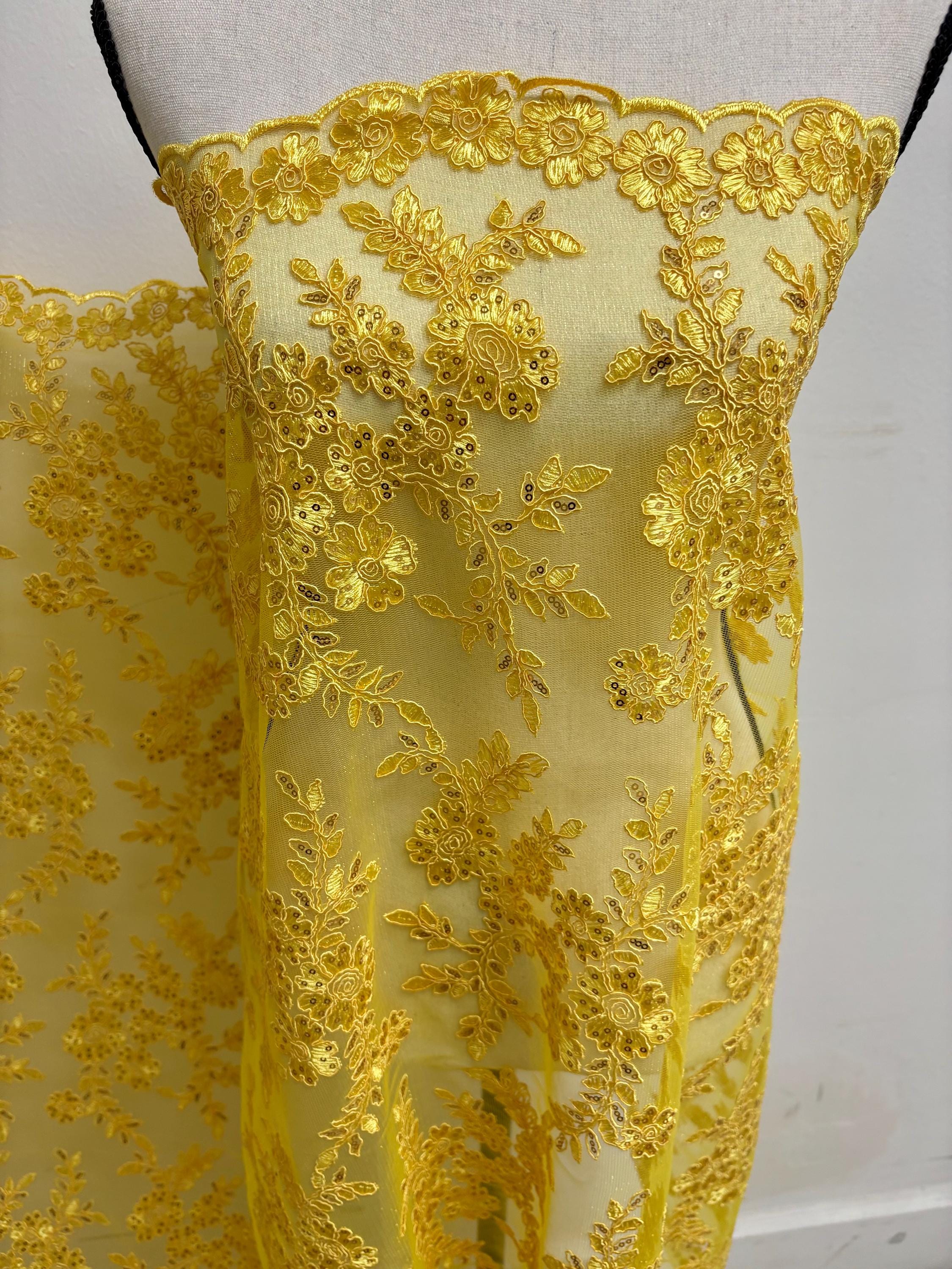 Lace fabric - Yellow - 49" Width - Design: Bloom 6