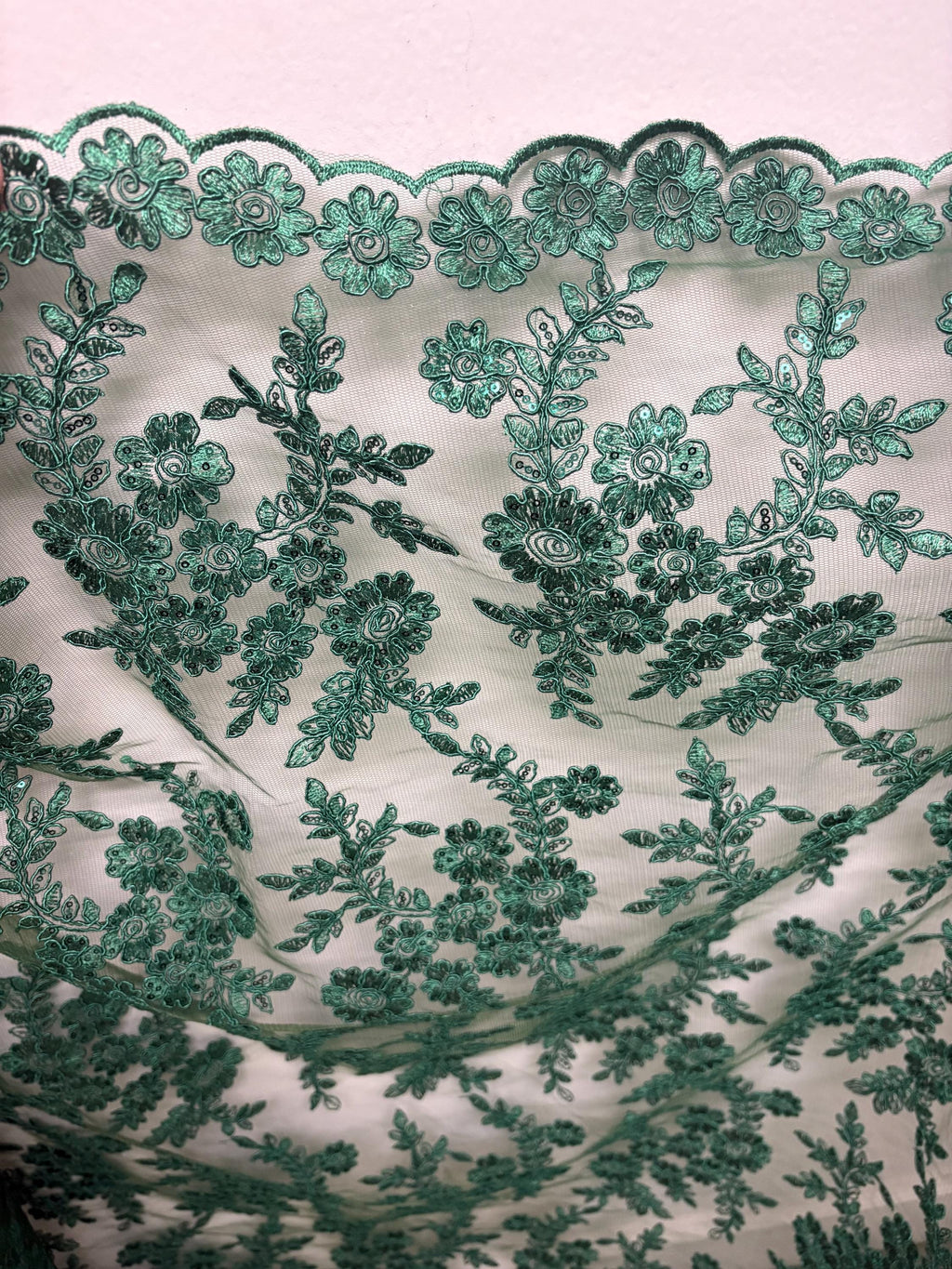 Lace fabric - Hunter Green - 49" Width - Design: Bloom 6