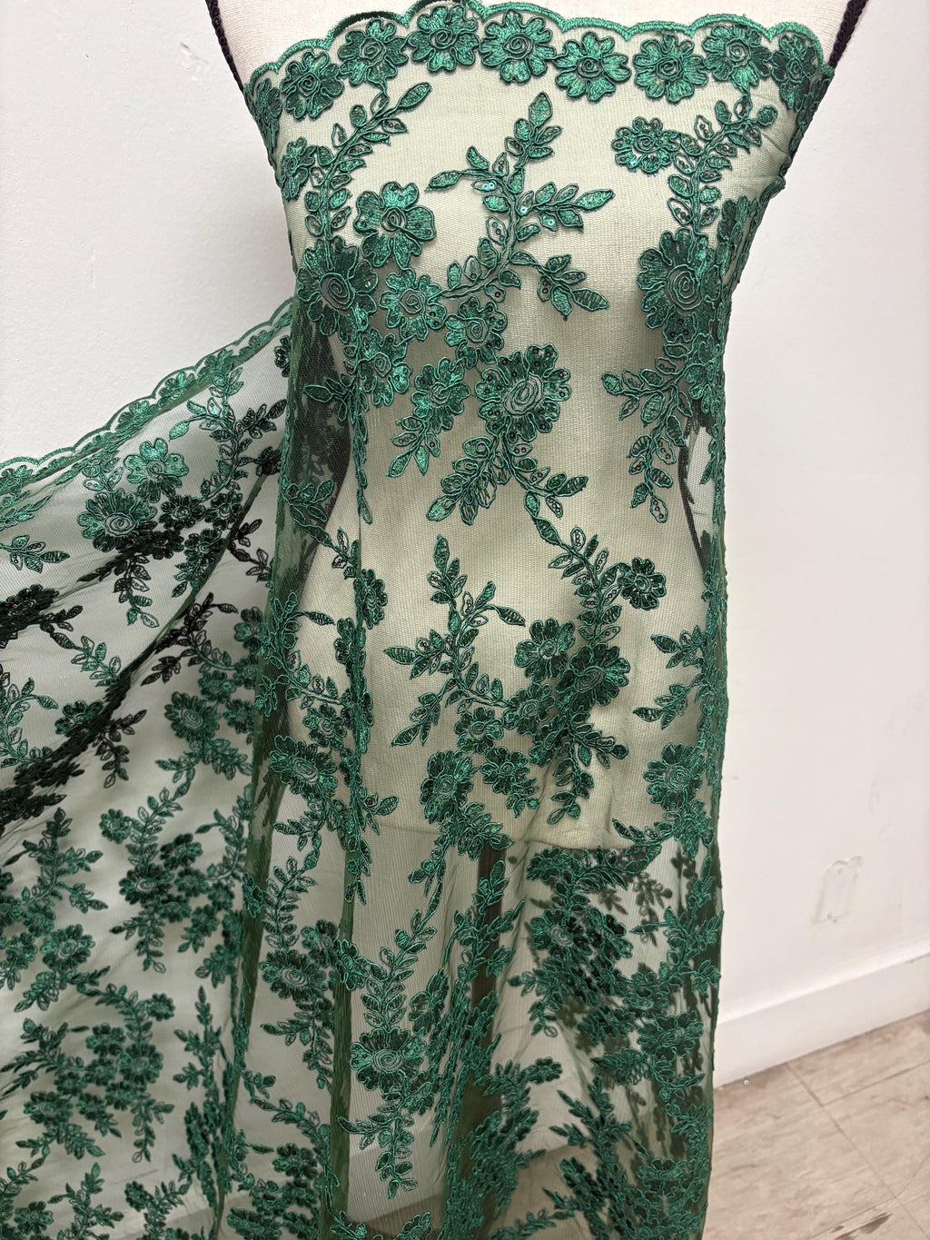Lace fabric - Hunter Green - 49" Width - Design: Bloom 6