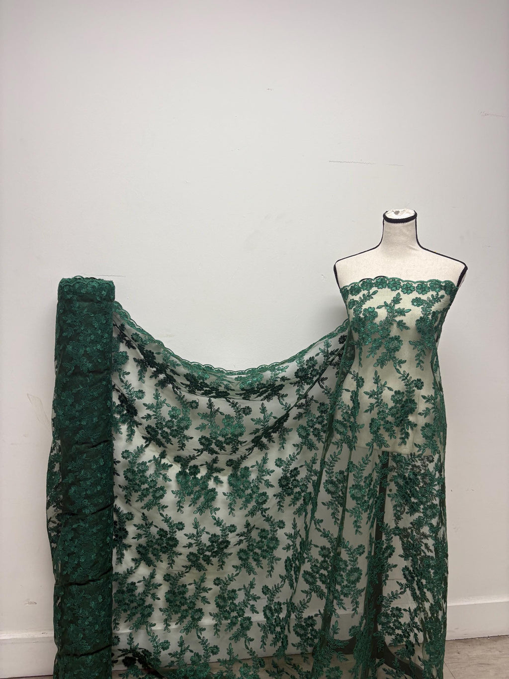 Lace fabric - Hunter Green - 49" Width - Design: Bloom 6