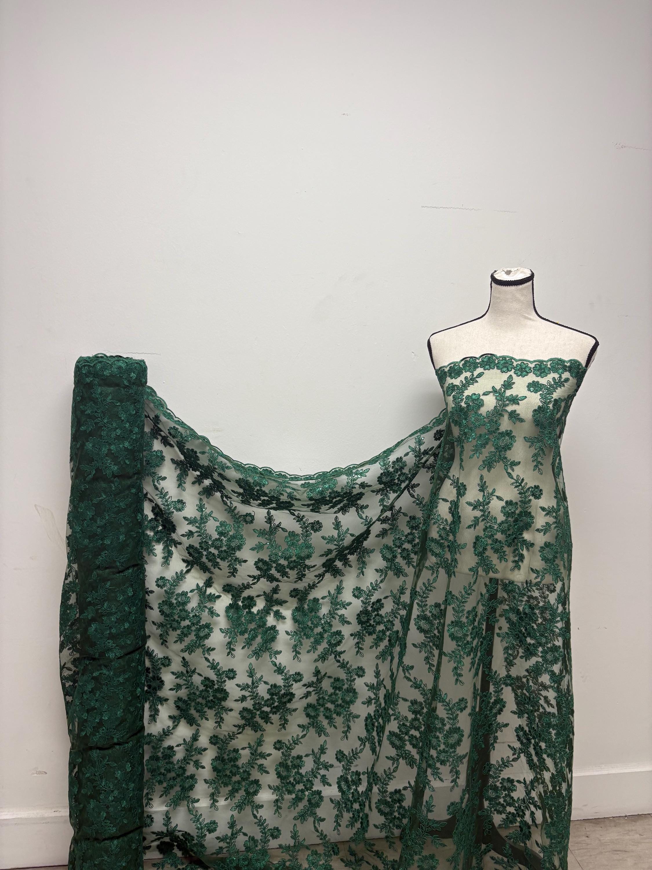 Lace fabric - Hunter Green - 49" Width - Design: Bloom 6