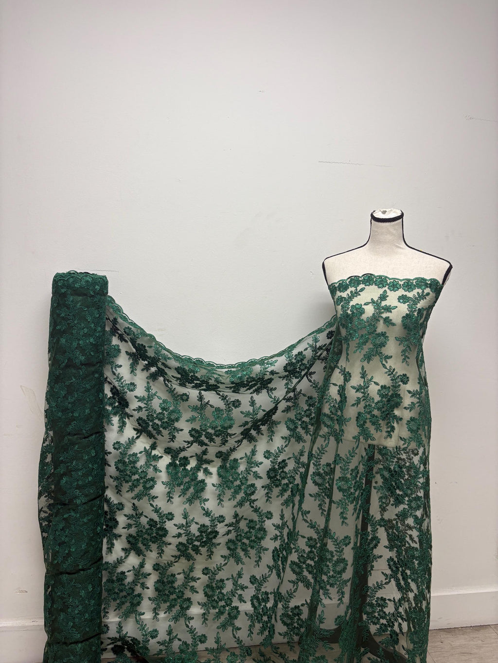 Lace fabric - Hunter Green - 49" Width - Design: Bloom 6