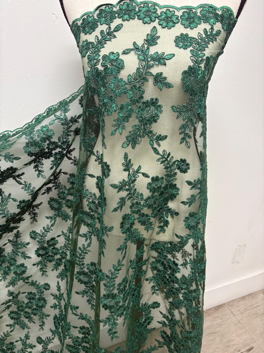 Lace fabric - Hunter Green - 49" Width - Design: Bloom 6