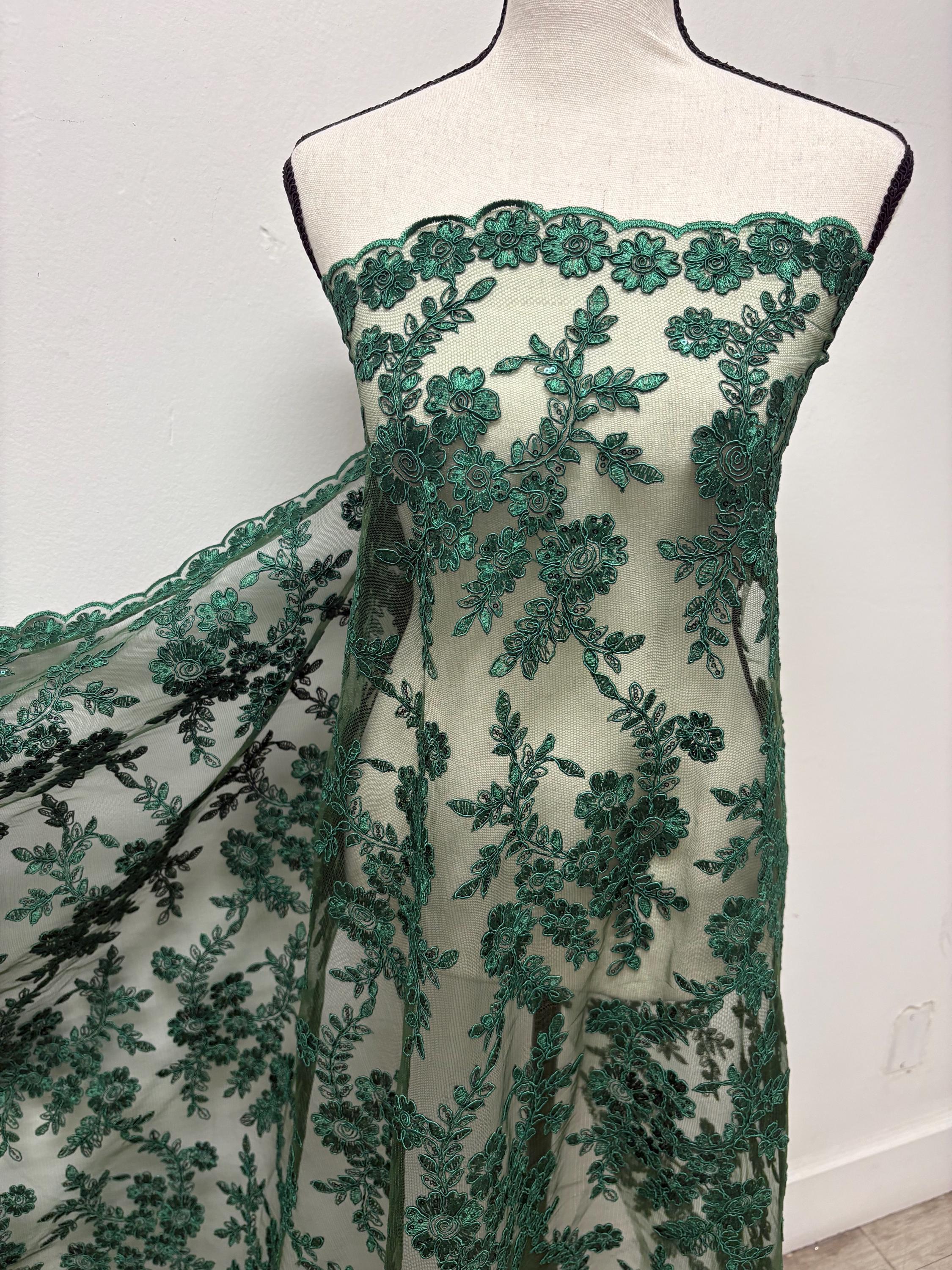 Lace fabric - Hunter Green - 49" Width - Design: Bloom 6