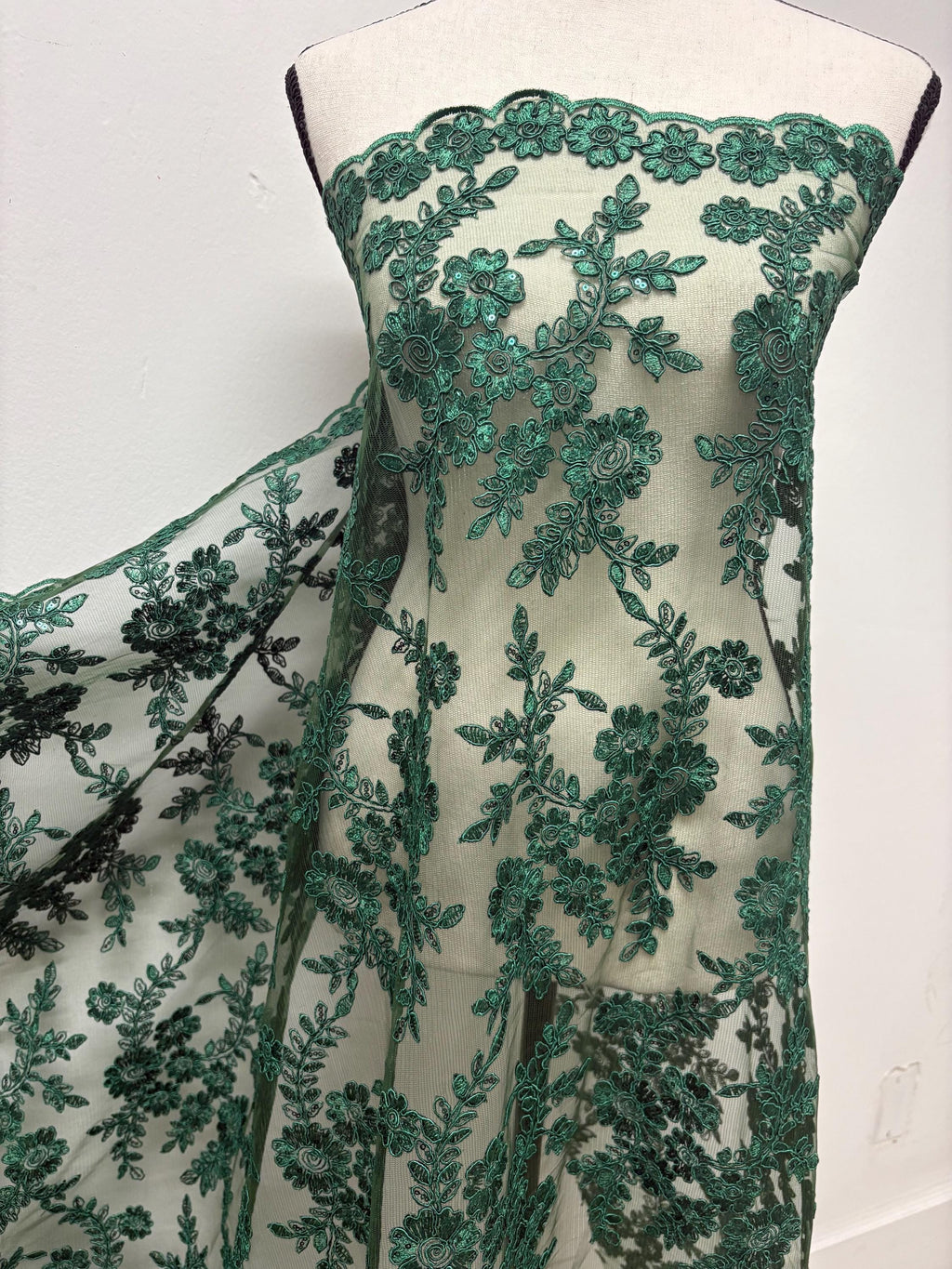 Lace fabric - Hunter Green - 49" Width - Design: Bloom 6