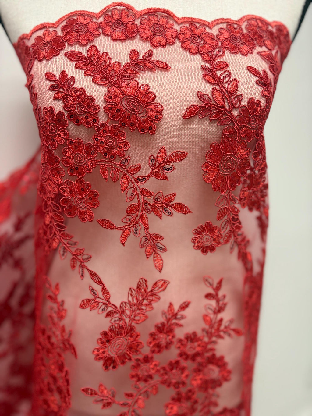 Lace fabric - Red - 49" Width - Design: Bloom 6