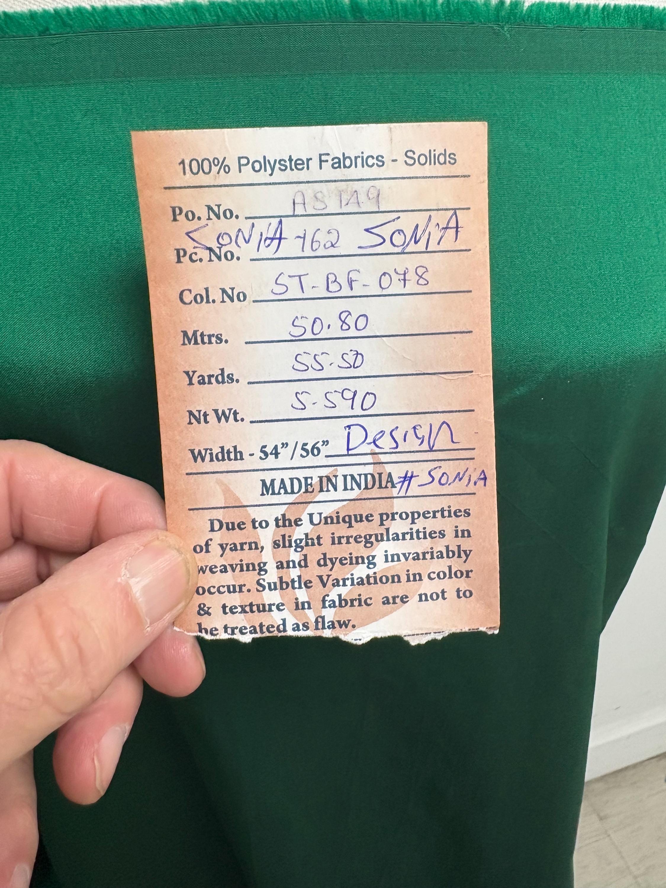 Taffeta Fabric - Green 078 - 54" Width - Ref. Sonia 078.