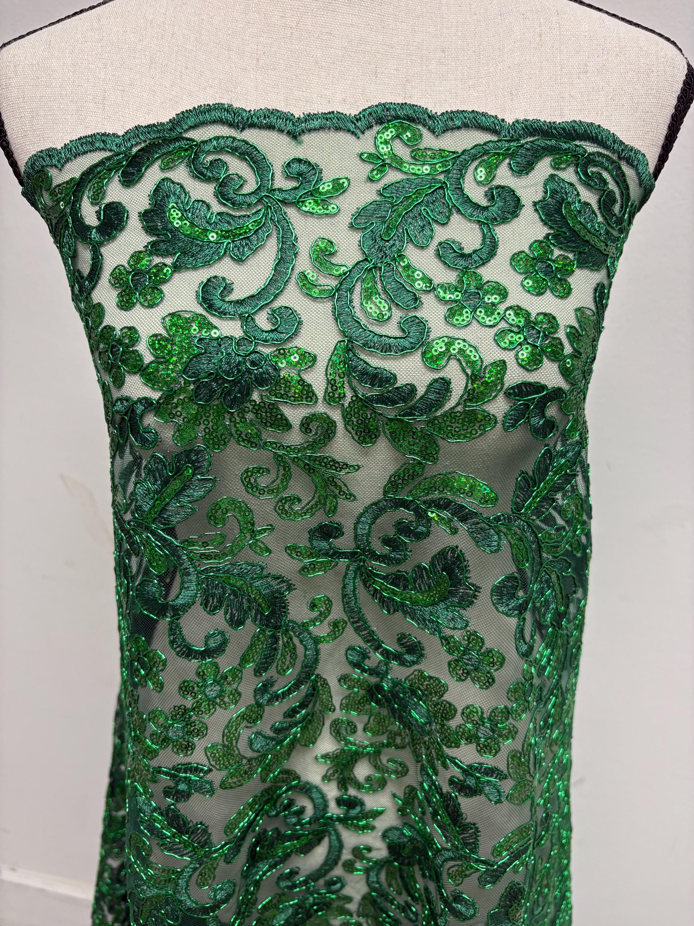 Lace fabric - Hunter Green - 49" Width - Design: 5386 BNG