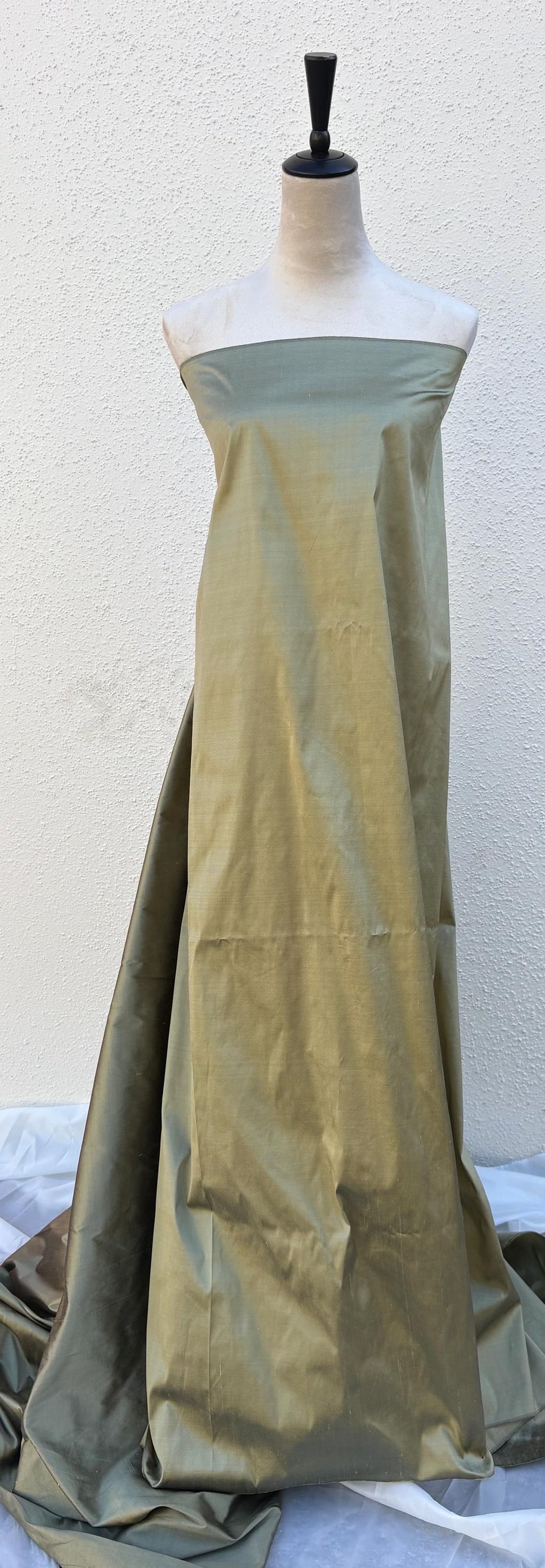 100% silk Dupioni taffeta fabric - Olive - 54" width - Ref 2241