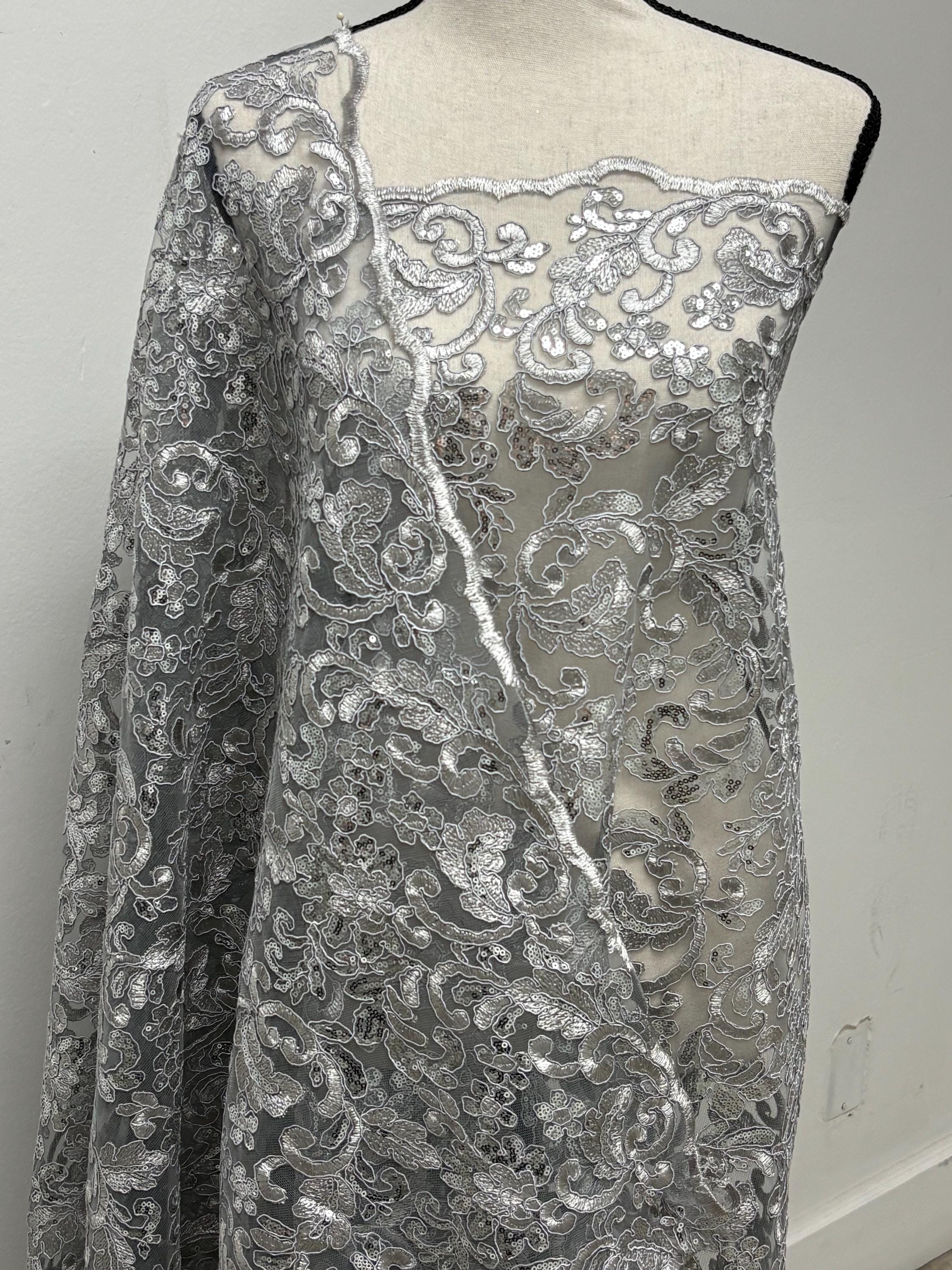 Lace fabric - Gray - 49" Width - Design: 5386 BNG