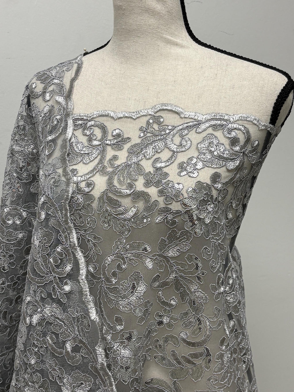 Lace fabric - Gray - 49" Width - Design: 5386 BNG