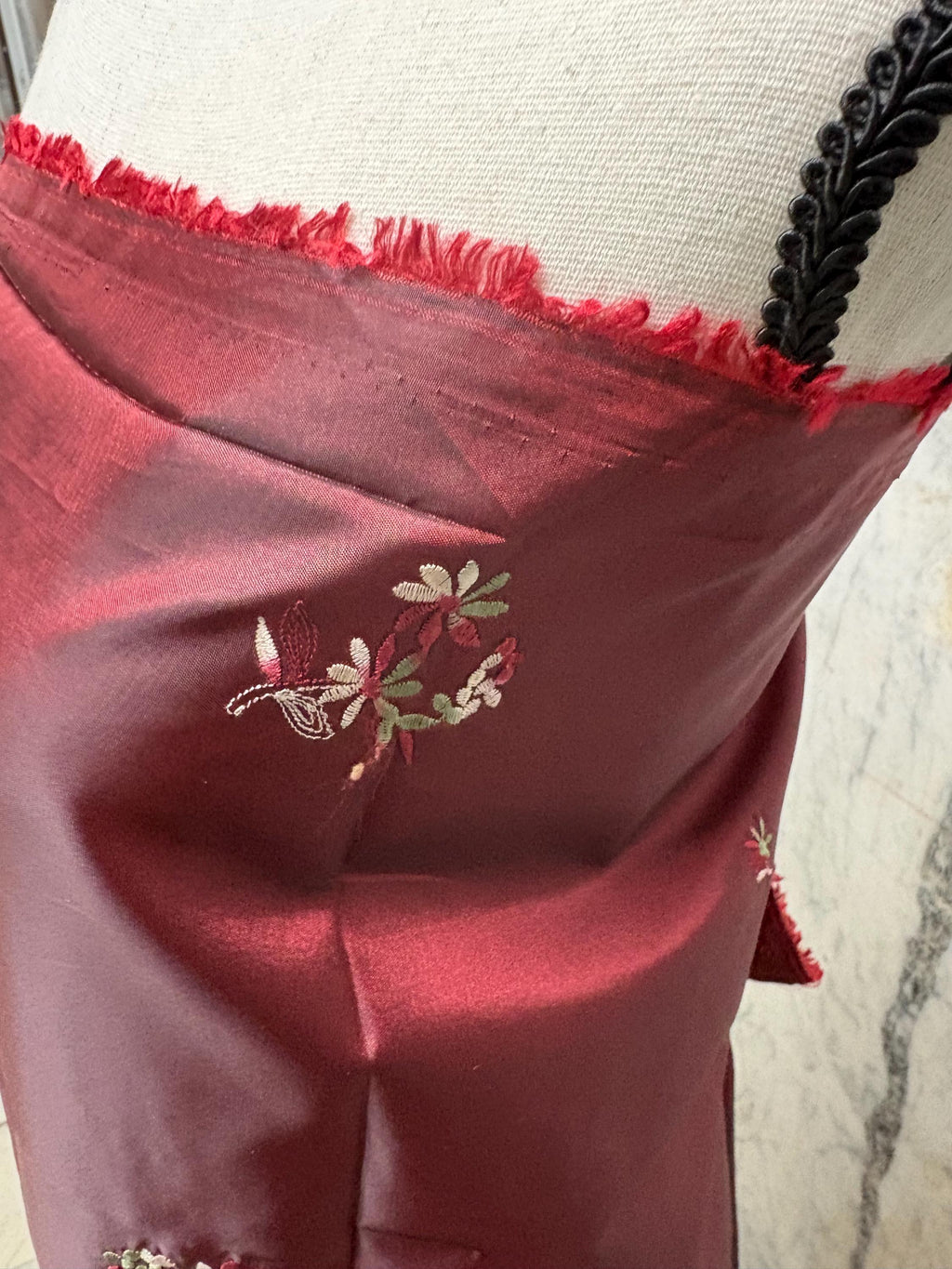 2 Yards cut Taffeta Embroidery fabric - Burgundy - 59" Width