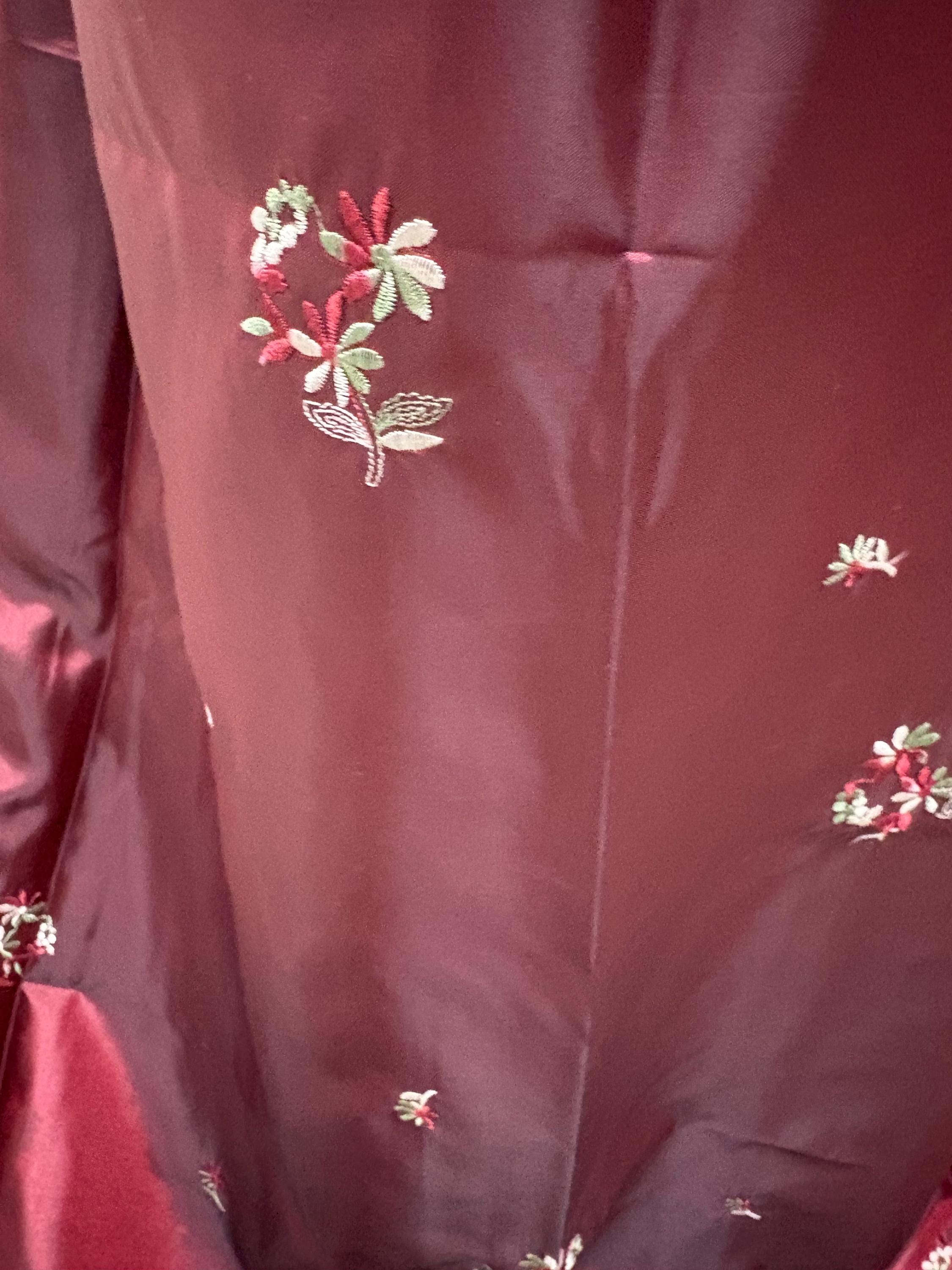 2 Yards cut Taffeta Embroidery fabric - Burgundy - 59" Width