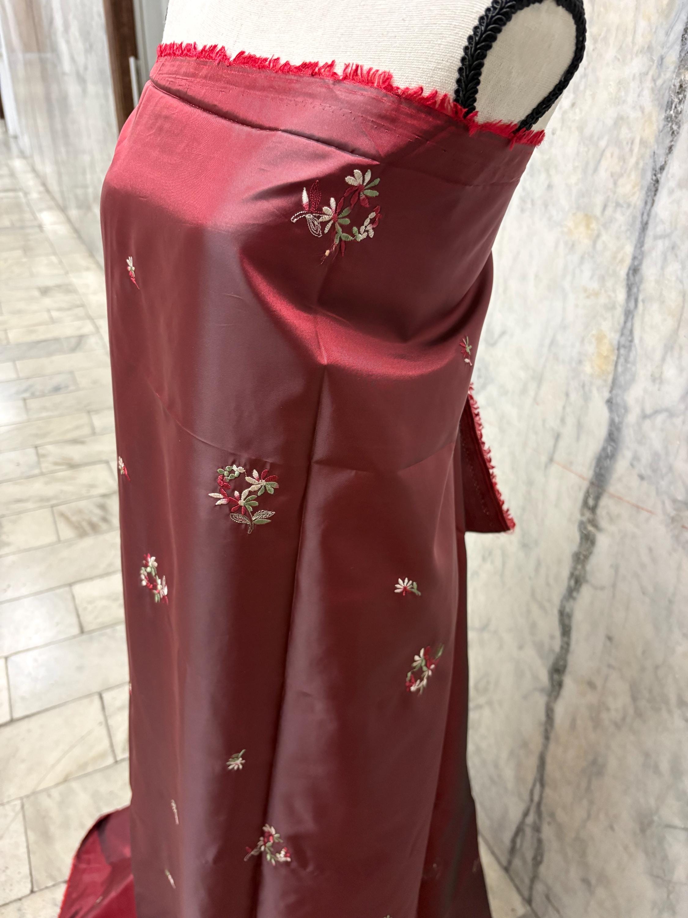 2 Yards cut Taffeta Embroidery fabric - Burgundy - 59" Width