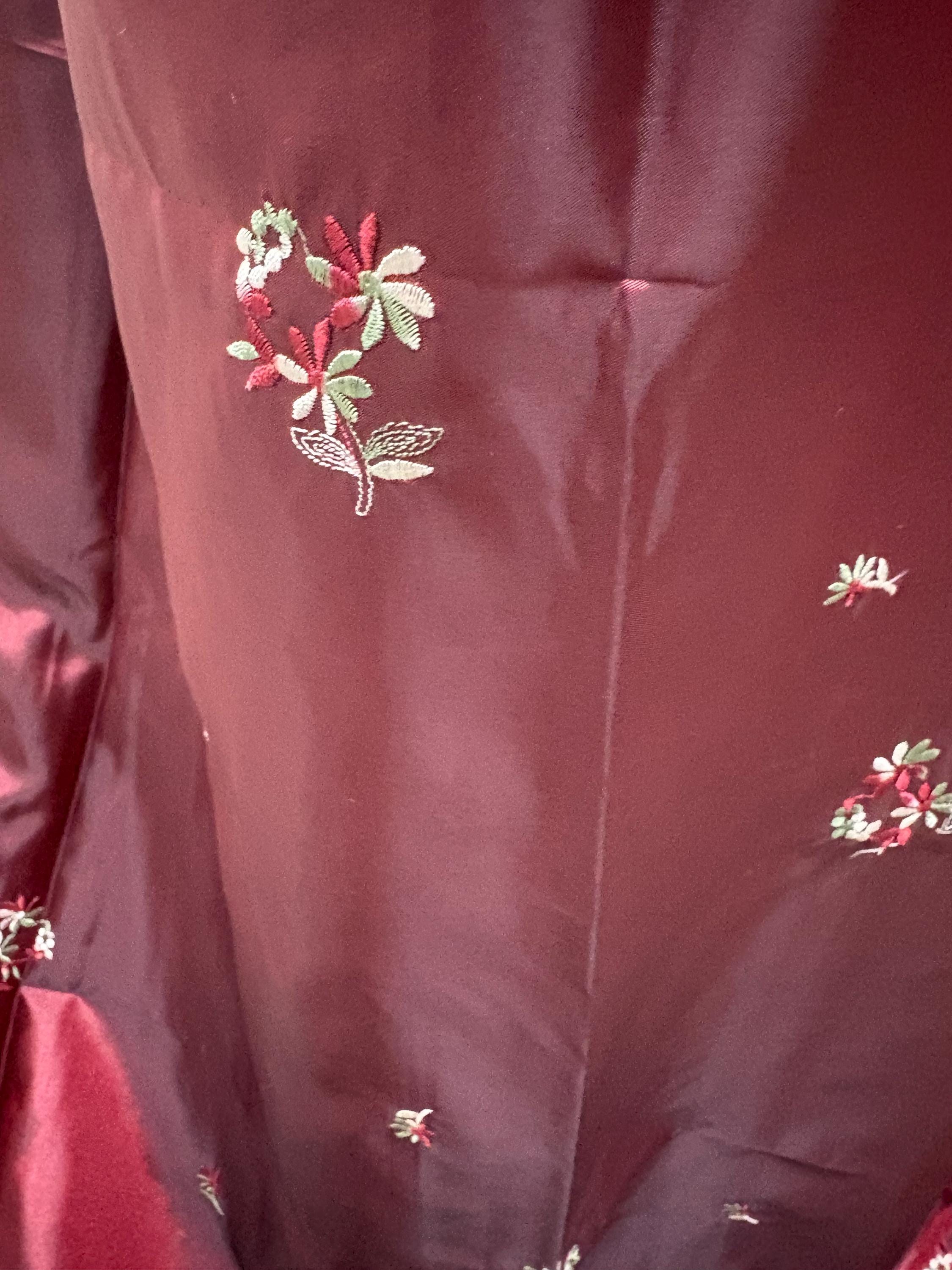2 Yards cut Taffeta Embroidery fabric - Burgundy - 59" Width
