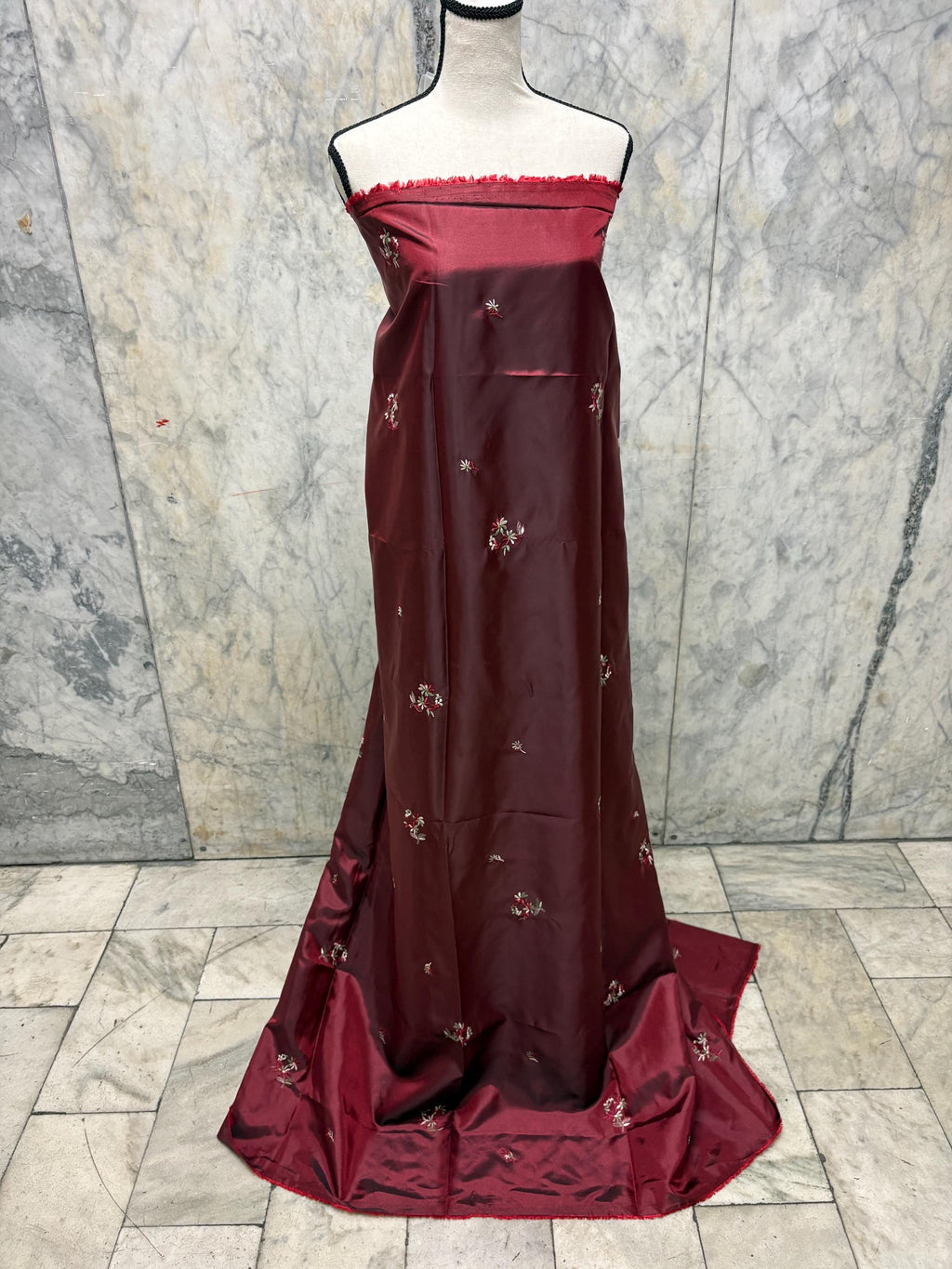 2 Yards cut Taffeta Embroidery fabric - Burgundy - 59" Width
