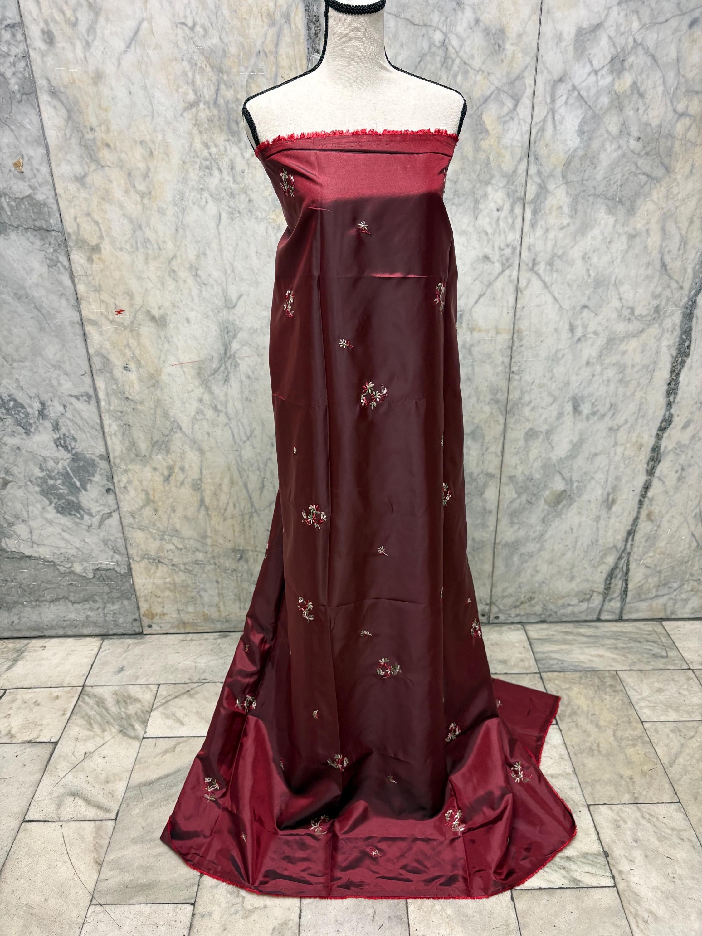 2 Yards cut Taffeta Embroidery fabric - Burgundy - 59" Width