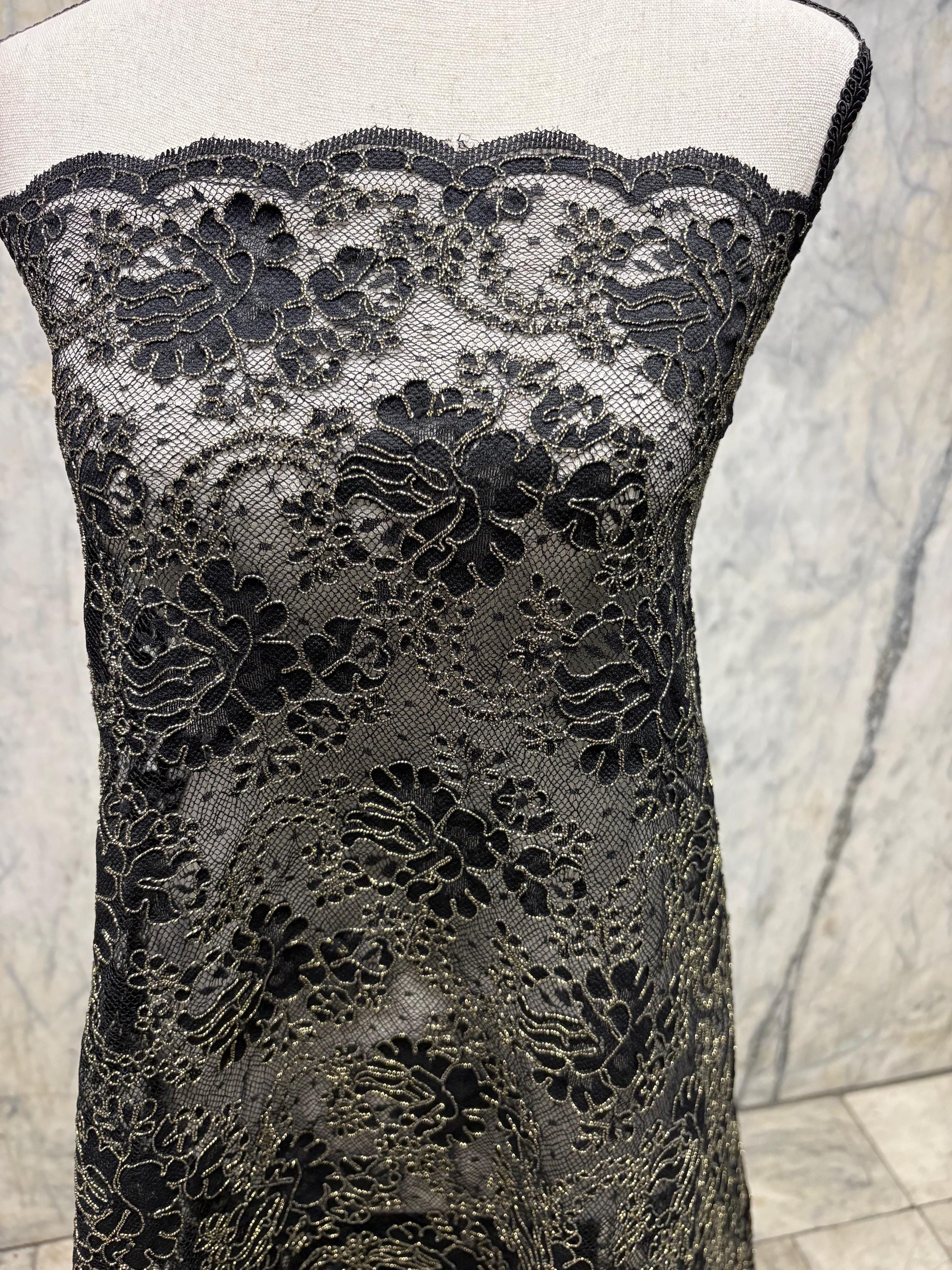 Lace Fancy Corded - Black gold - 49" Width - ref. Nas