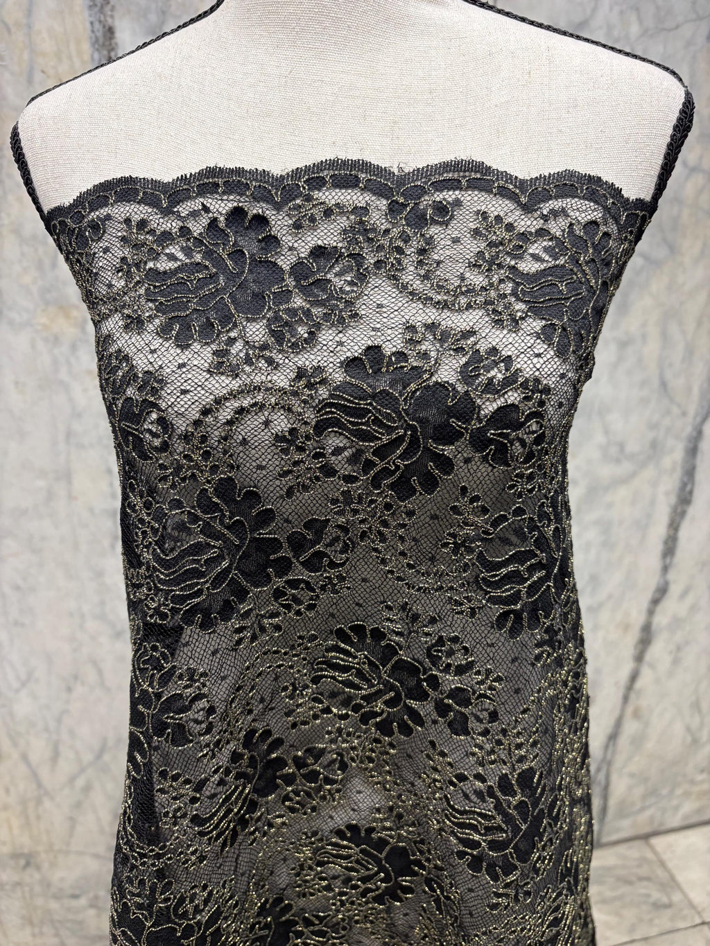 Lace Fancy Corded - Black gold - 49" Width - ref. Nas