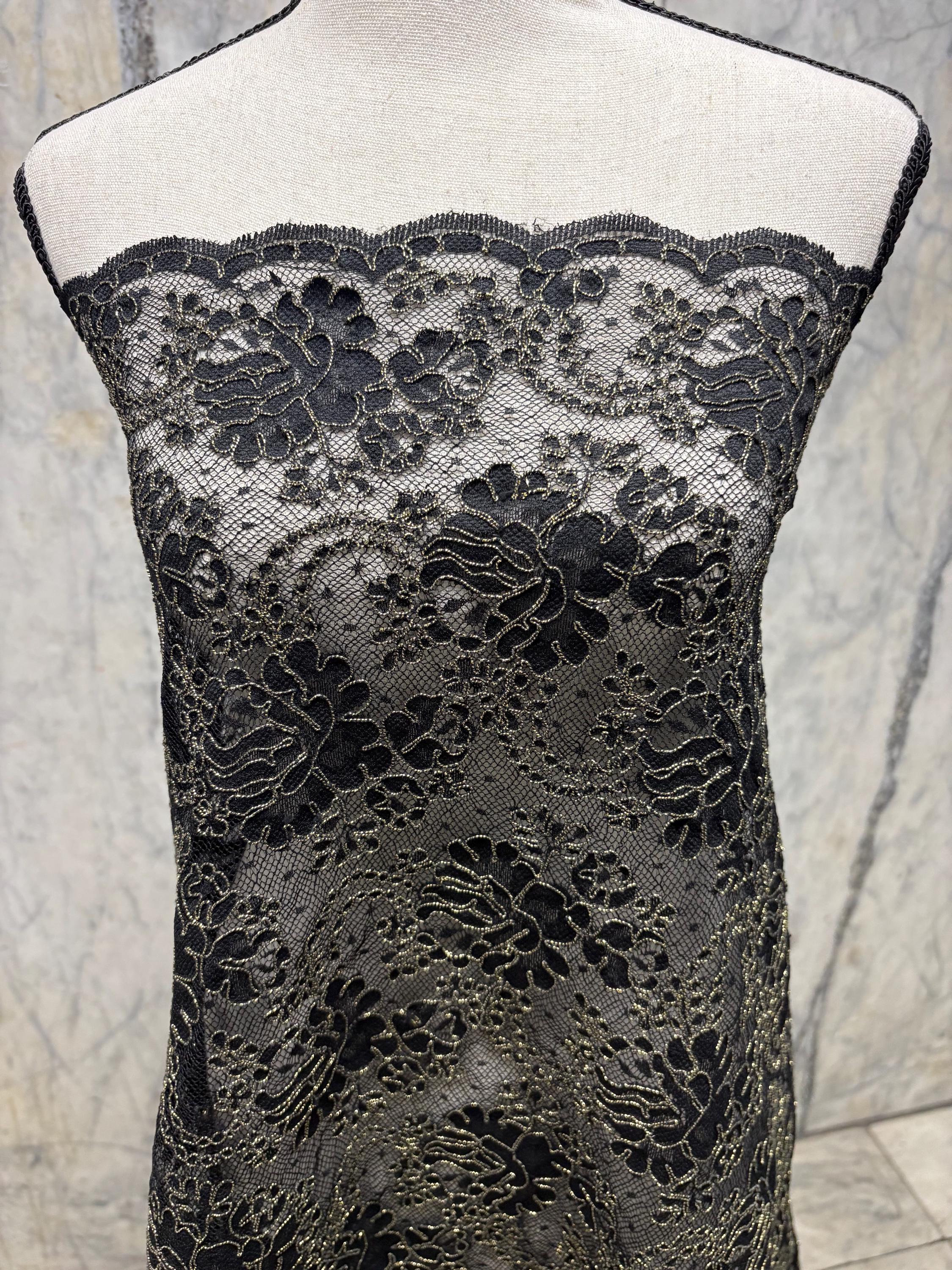 Lace Fancy Corded - Black gold - 49" Width - ref. Nas