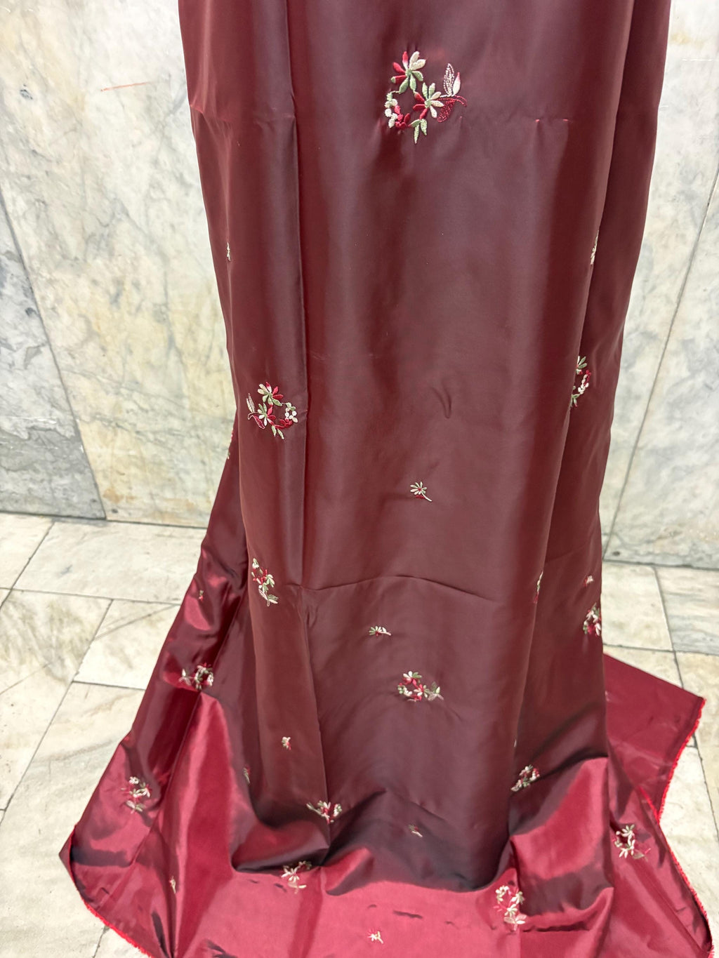 2 Yards cut Taffeta Embroidery fabric - Burgundy - 59" Width