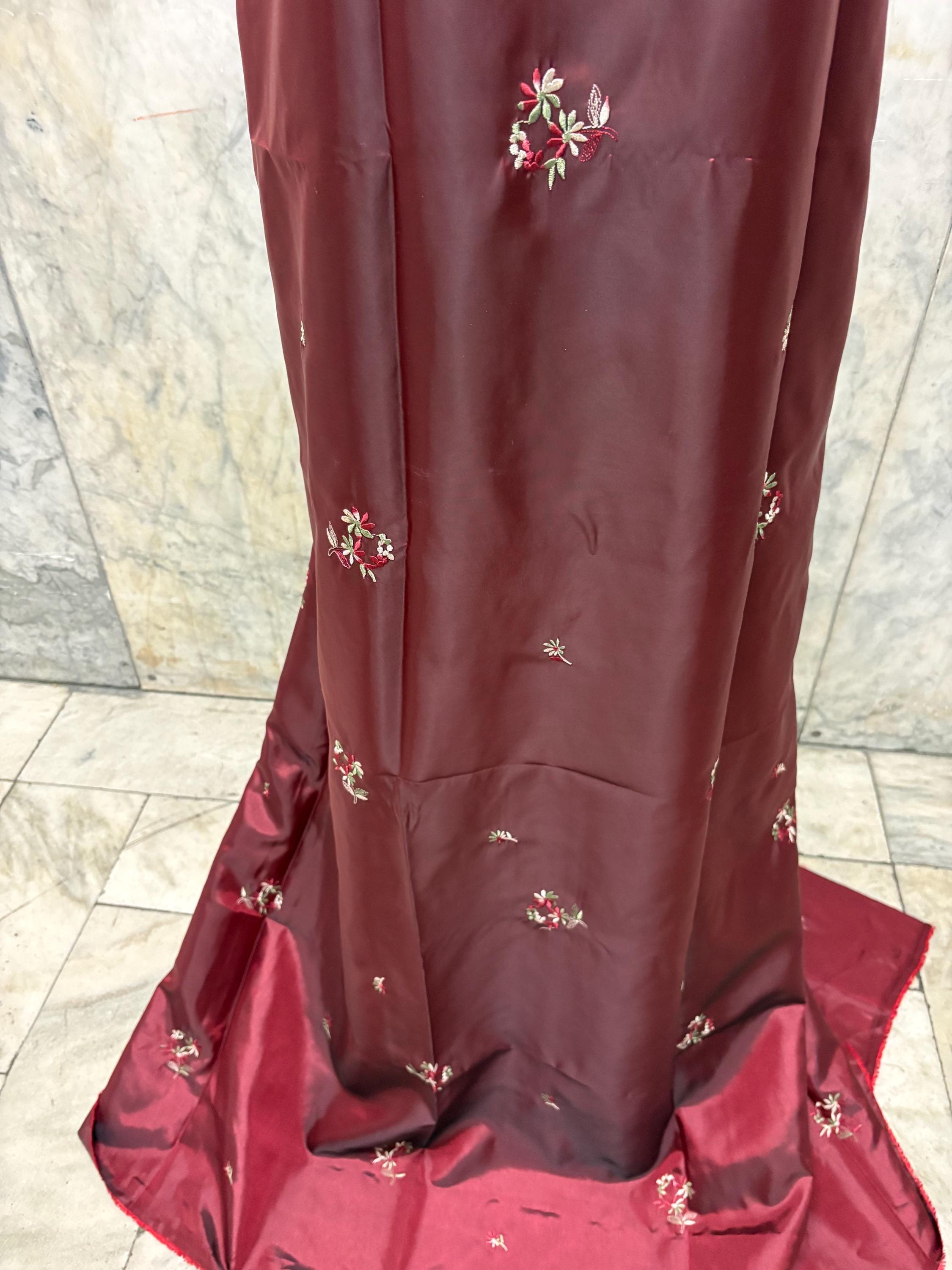 2 Yards cut Taffeta Embroidery fabric - Burgundy - 59" Width