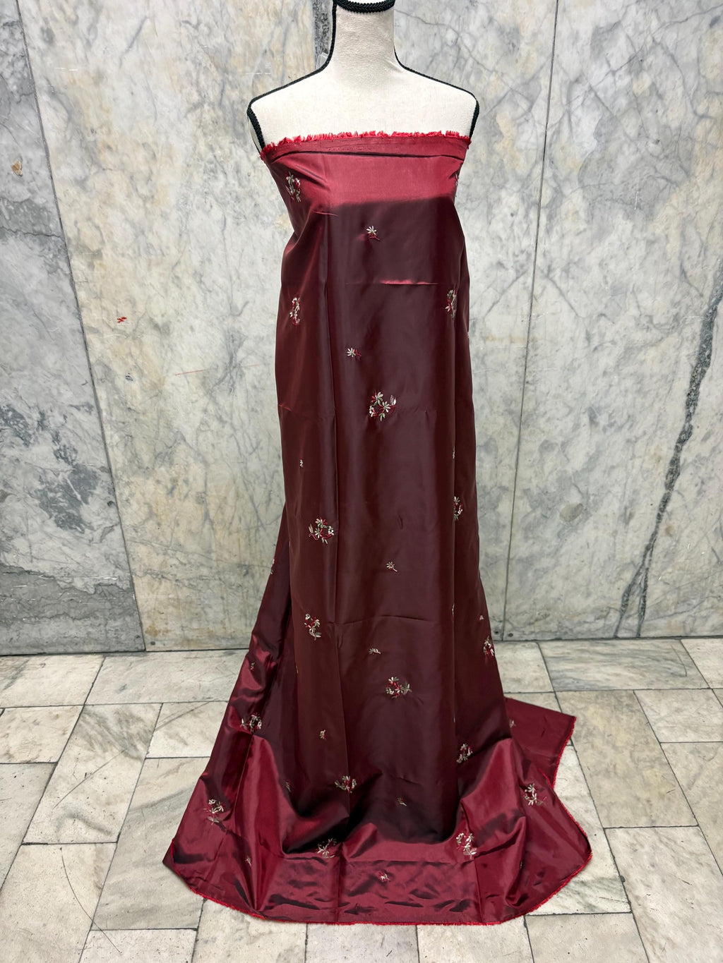 2 Yards cut Taffeta Embroidery fabric - Burgundy - 59" Width