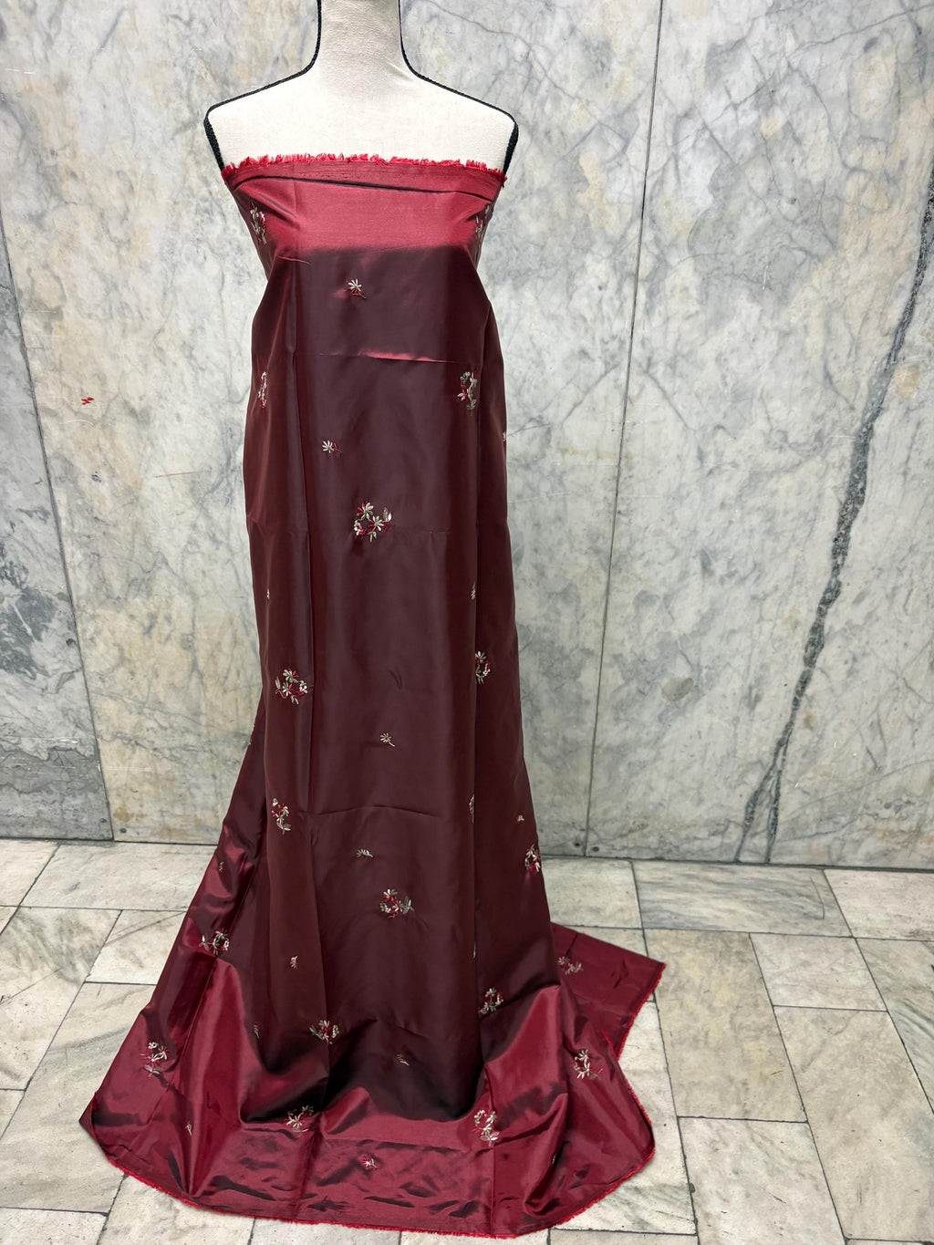 2 Yards cut Taffeta Embroidery fabric - Burgundy - 59" Width