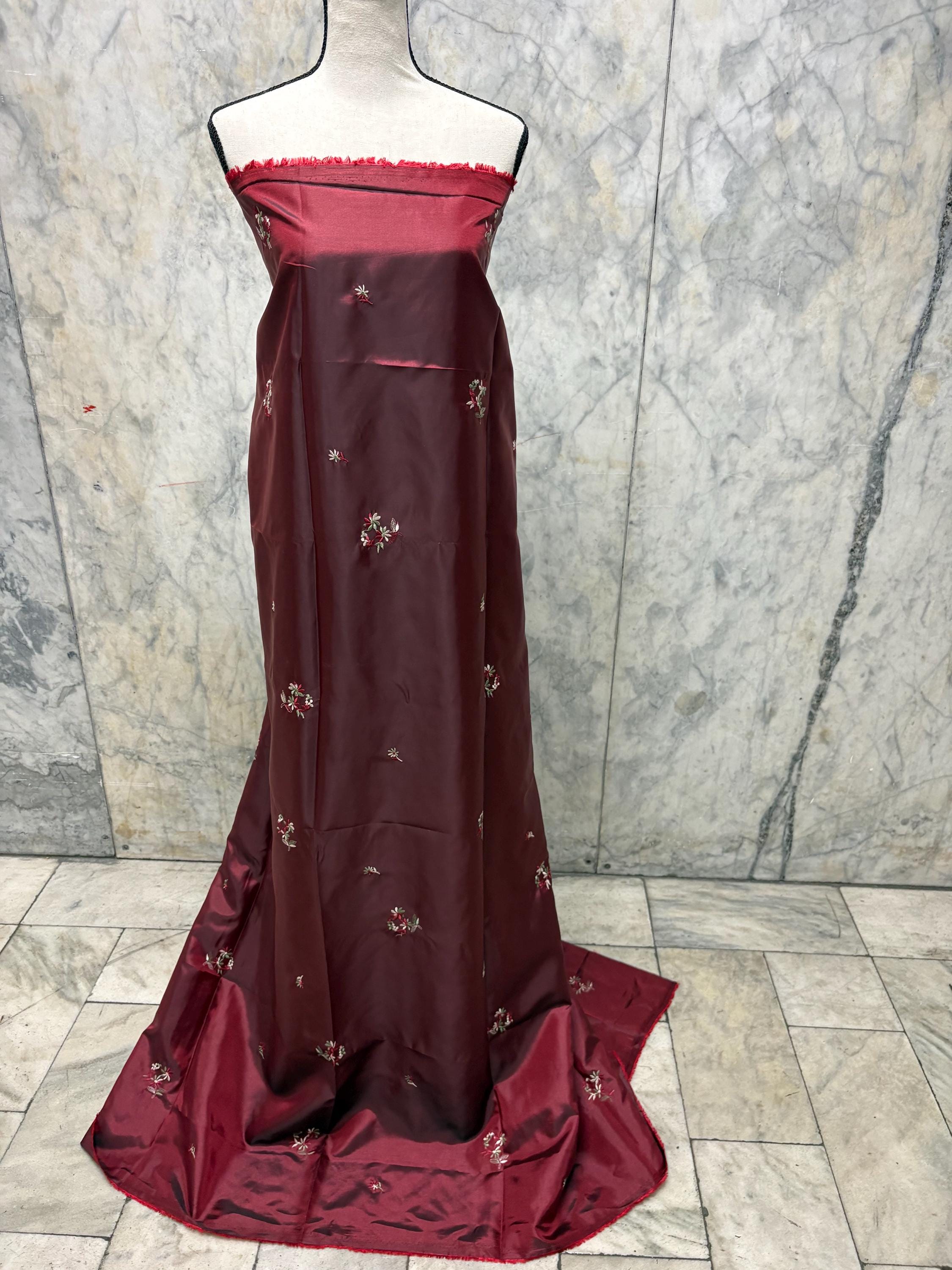 2 Yards cut Taffeta Embroidery fabric - Burgundy - 59" Width