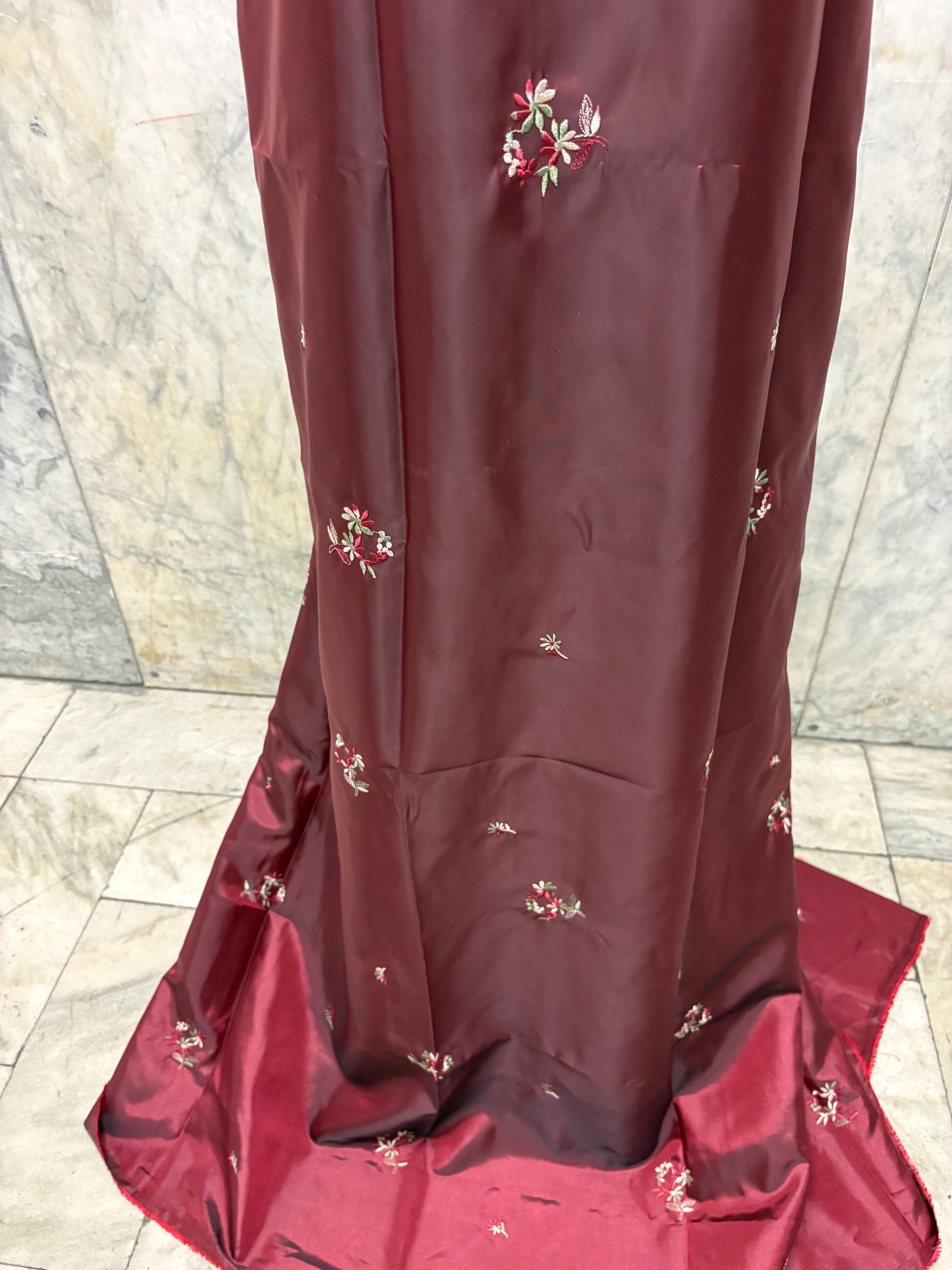 2 Yards cut Taffeta Embroidery fabric - Burgundy - 59" Width