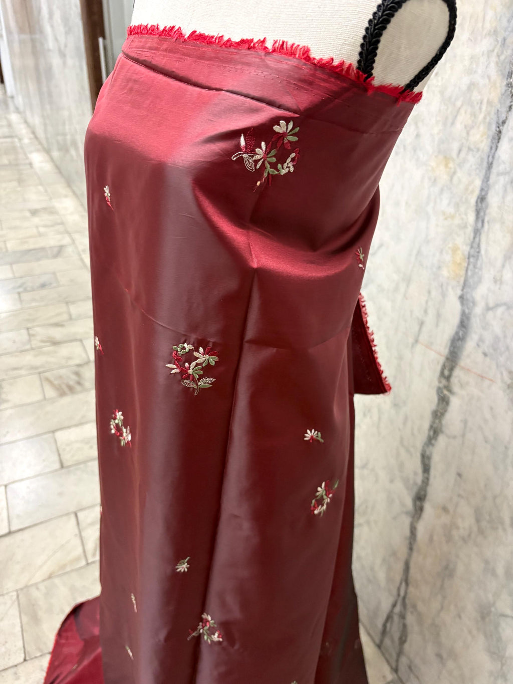 2 Yards cut Taffeta Embroidery fabric - Burgundy - 59" Width